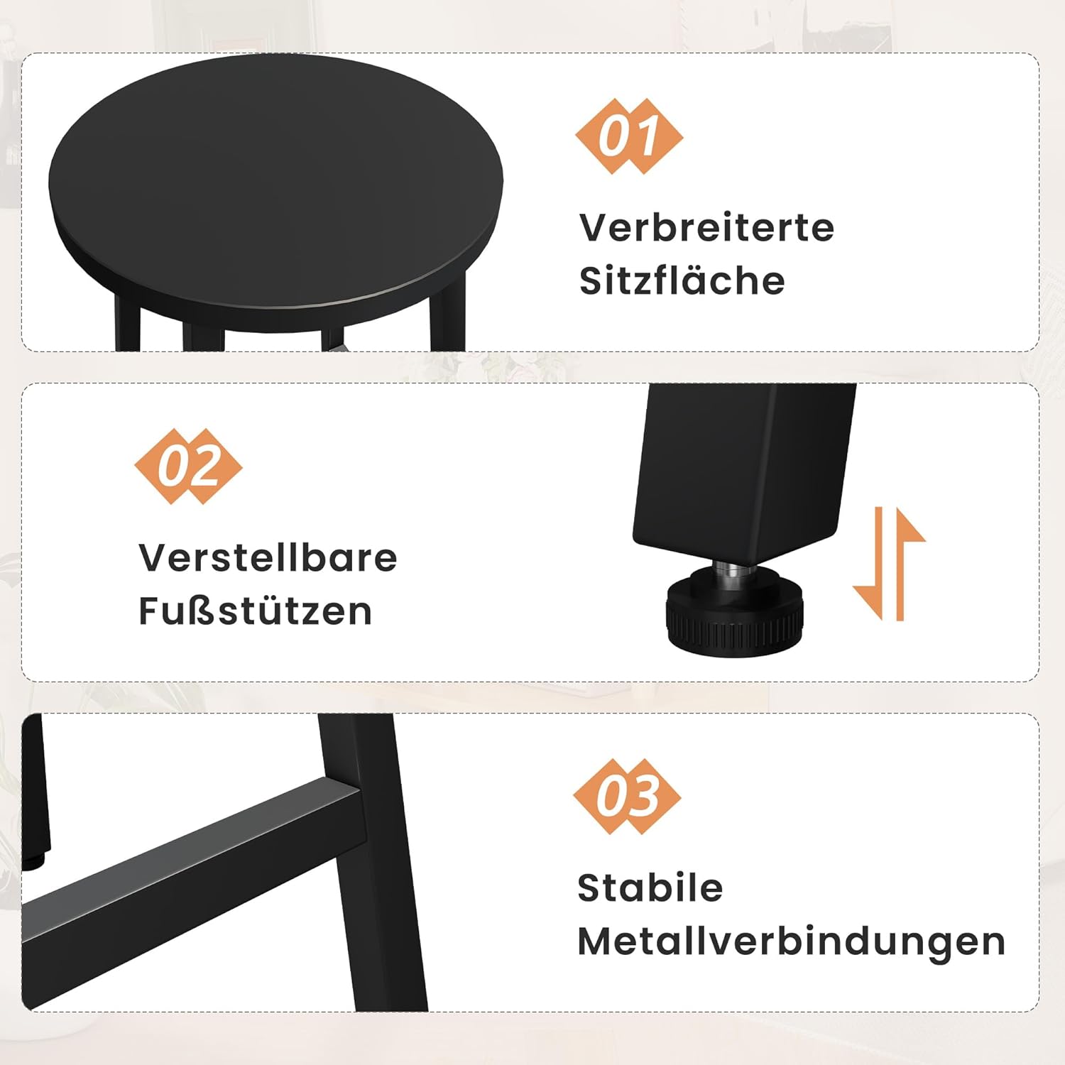Detalle de YOUDENOVA Set 2 sgabelli da bar in stile industriale, 71 cm, struttura legno e metallo, nero