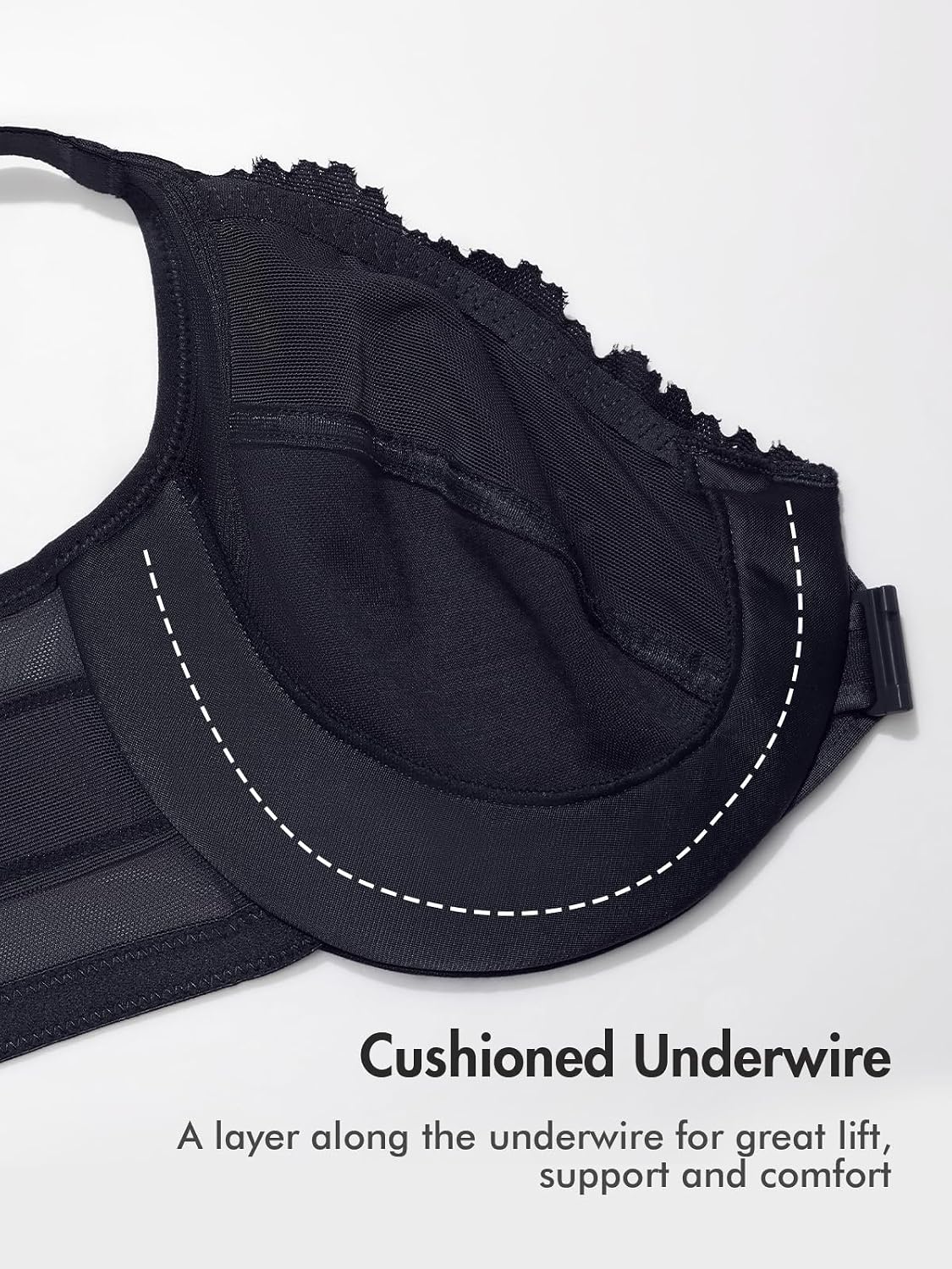 Detalle 2 de Soutien-gorge femme DELIMIRA à armatures et fermeture devant en dentelle, grande taille
