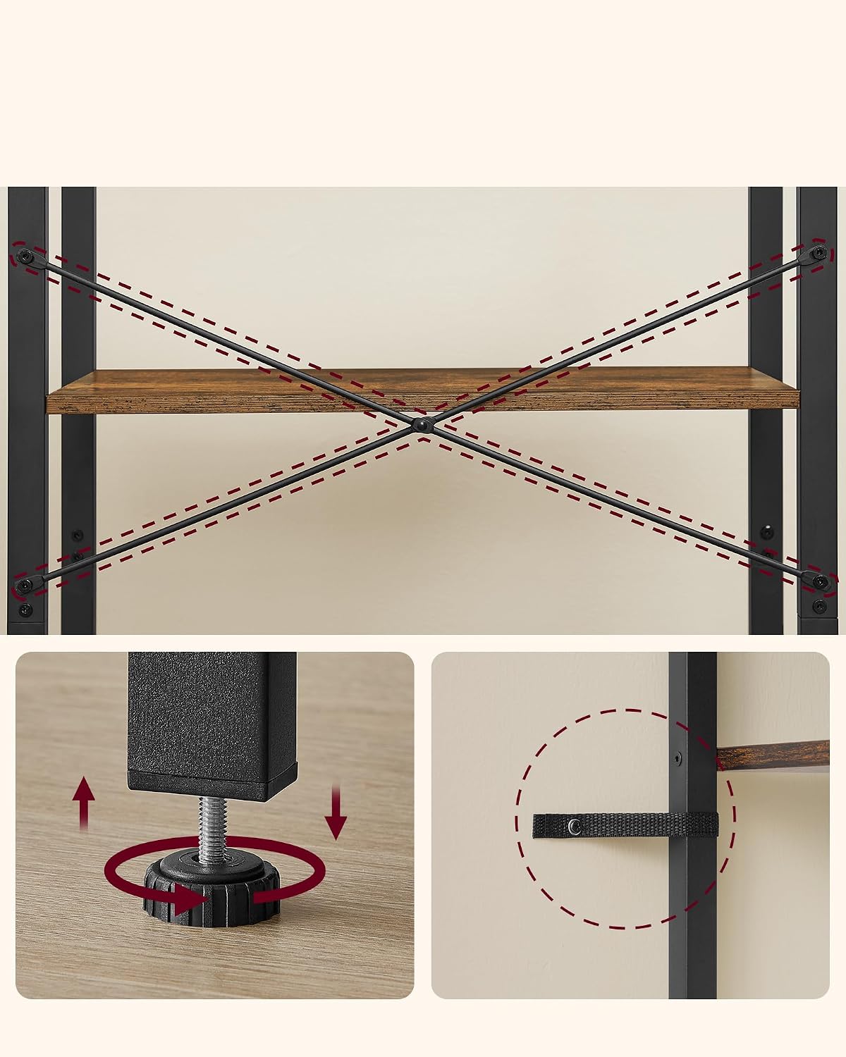 Detalle de VASAGLE BARNET LLS60BX 4-Tier Bookshelf, 66 x 30 x 120 cm