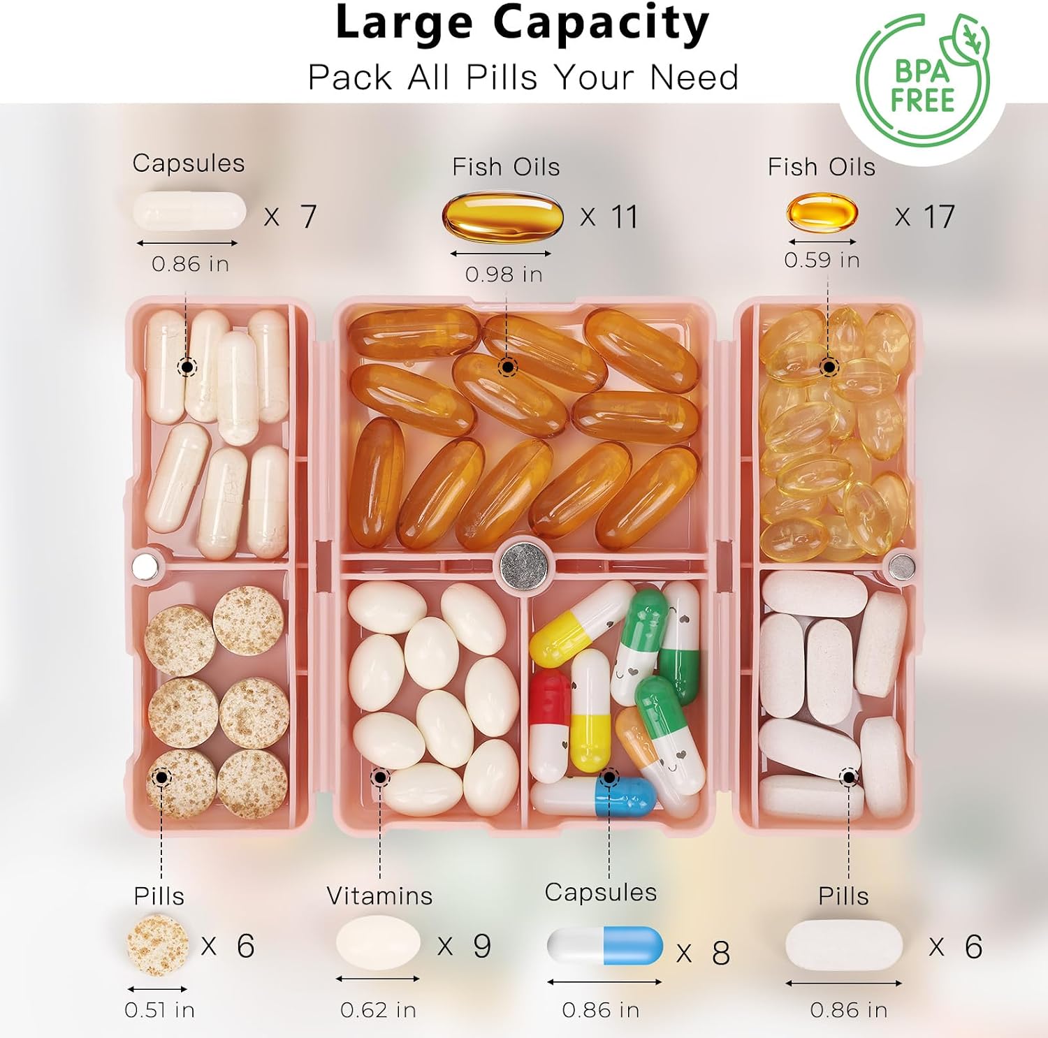 Detalle 2 de FYY Daily Pill Organizer: 7-Compartment Foldable Pill Case for Travel
