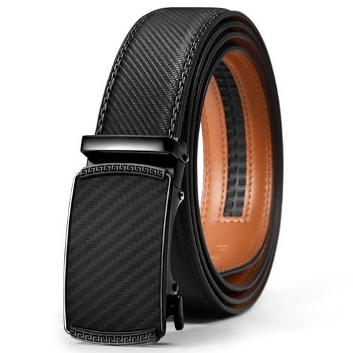 Detalle de VATAN Ceinture Homme Réglable à Cliquet en Cuir avec Boucle Automatique – Noir, 3,5 cm de largeur