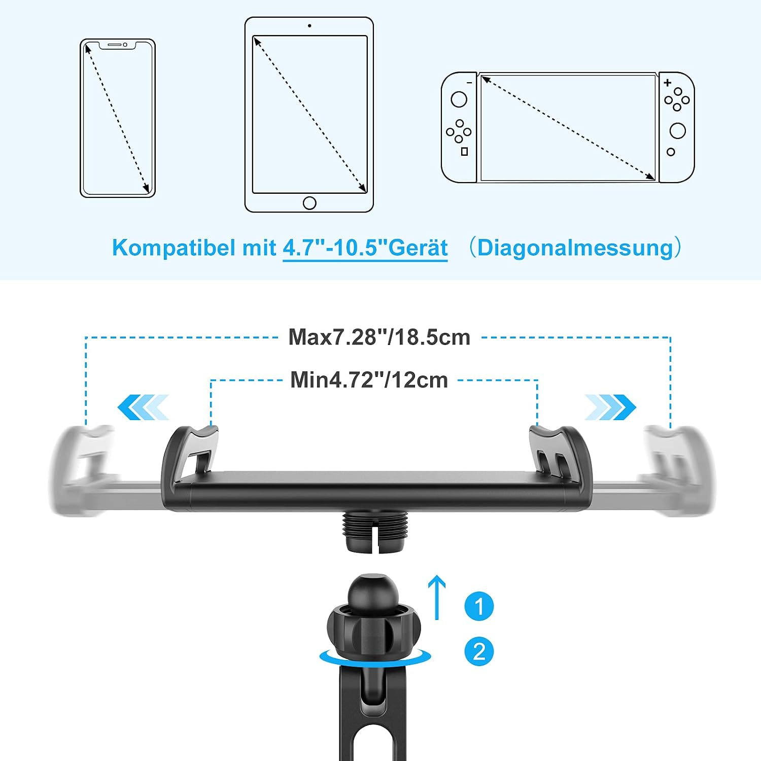 Detalle de Shawe Verstellbare Tablet-Halterung Auto – Universal KFZ-Kopfstützenhalterung für 4,7–10,5 Zoll Tablets und Smartphones