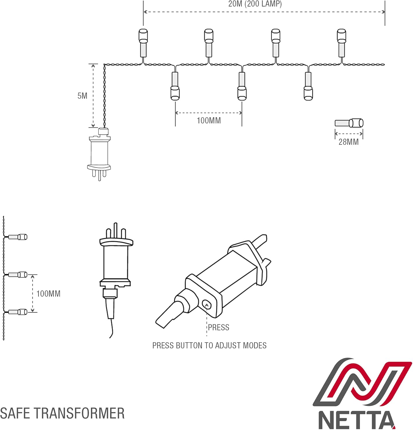 Thumbnail 6 de NETTA Christmas Tree Lights: 200 LED warm white fairy lights, 20m lit length (10cm spacing) with 8 modes