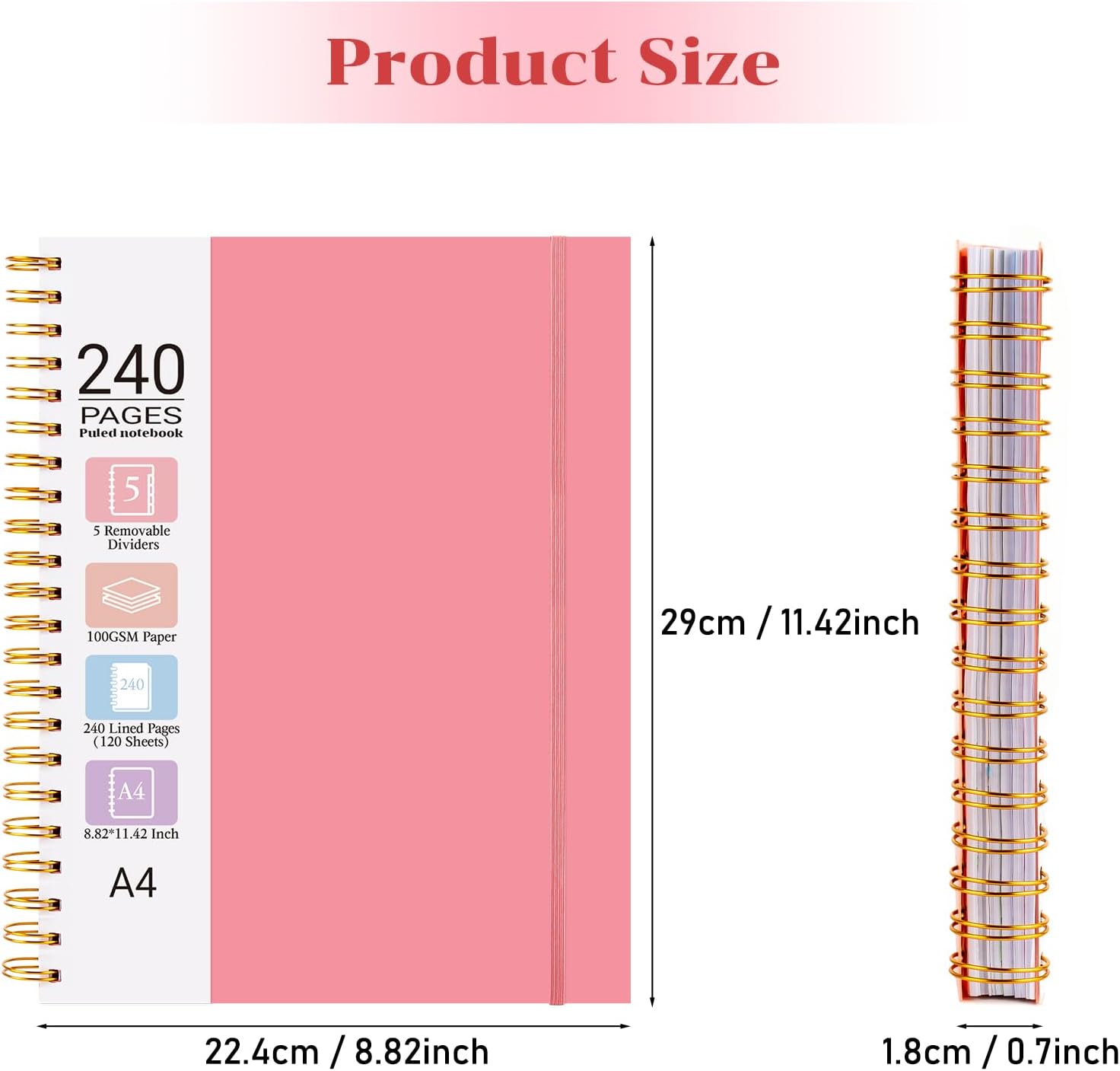 Detalle 2 de MOFELON A4 Notebook with Dividers – Pink, 240 Pages, 100gsm, PVC Hardcover