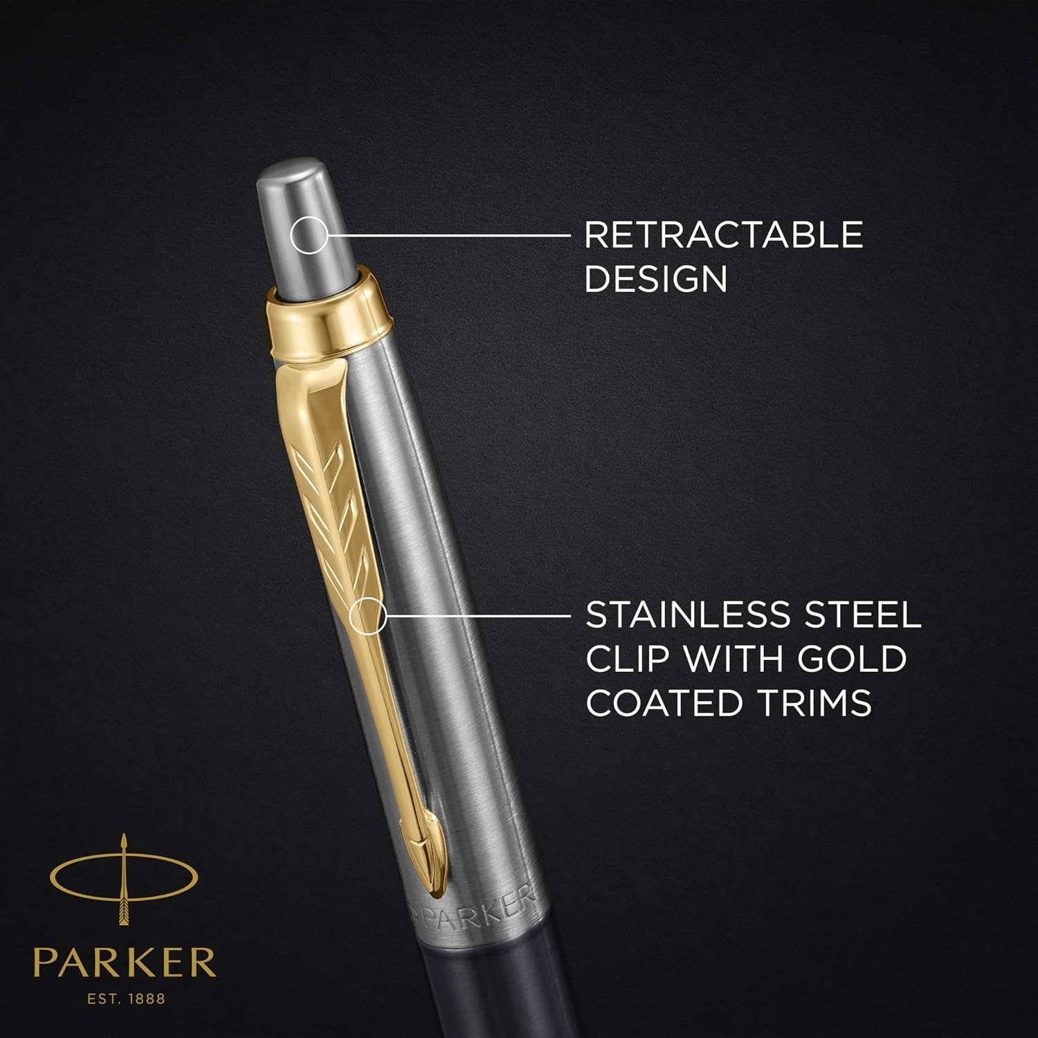 Detalle de Parker Jotter XL Kugelschreiber (grau lackiert, goldene Zierteile) – Nachfüllpackung blaue Tinte, Geschenkbox