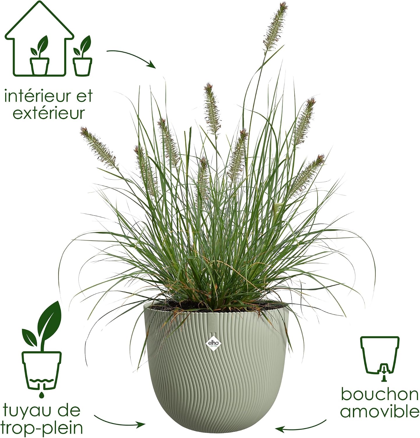 Detalle de Elho Sereh Rond 30cm Pot de Fleur - Nordic Green | Ø 29,5 cm × H 25,3 cm