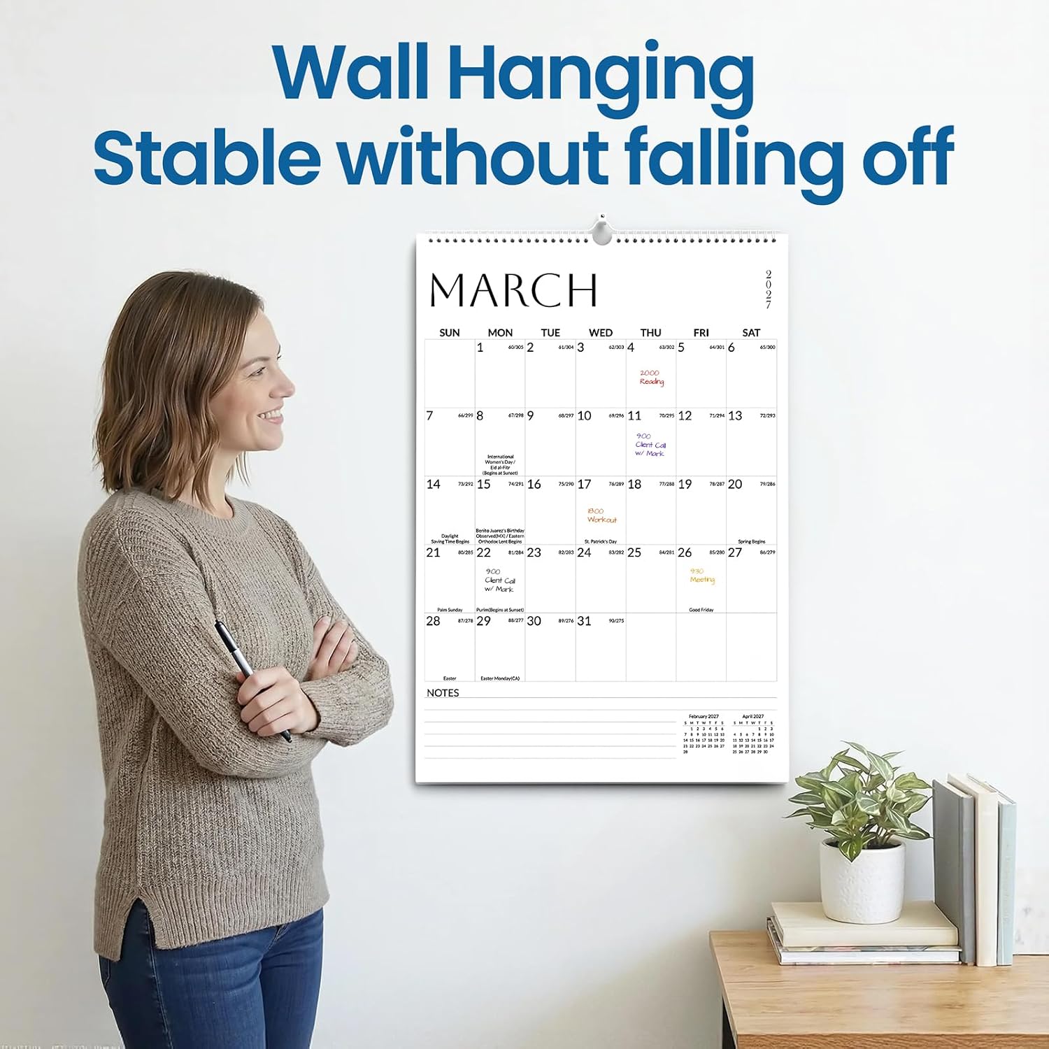Detalle de SUNEE 2027 Wall Calendar, 18-Month Vertical Planner, 22.75" x 15.5