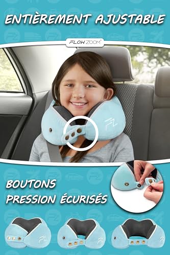 Detalle de FLOWZOOM Coussin de voyage enfant réglable en mousse à mémoire, bleu, taille M
