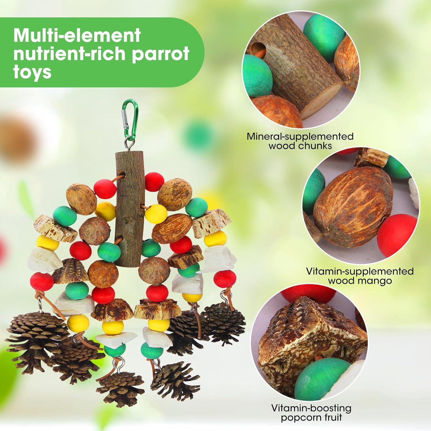 Detalle de MQUPIN Jouets pour perroquets – Jouet en bois naturel et os de seiche pour cacatoès