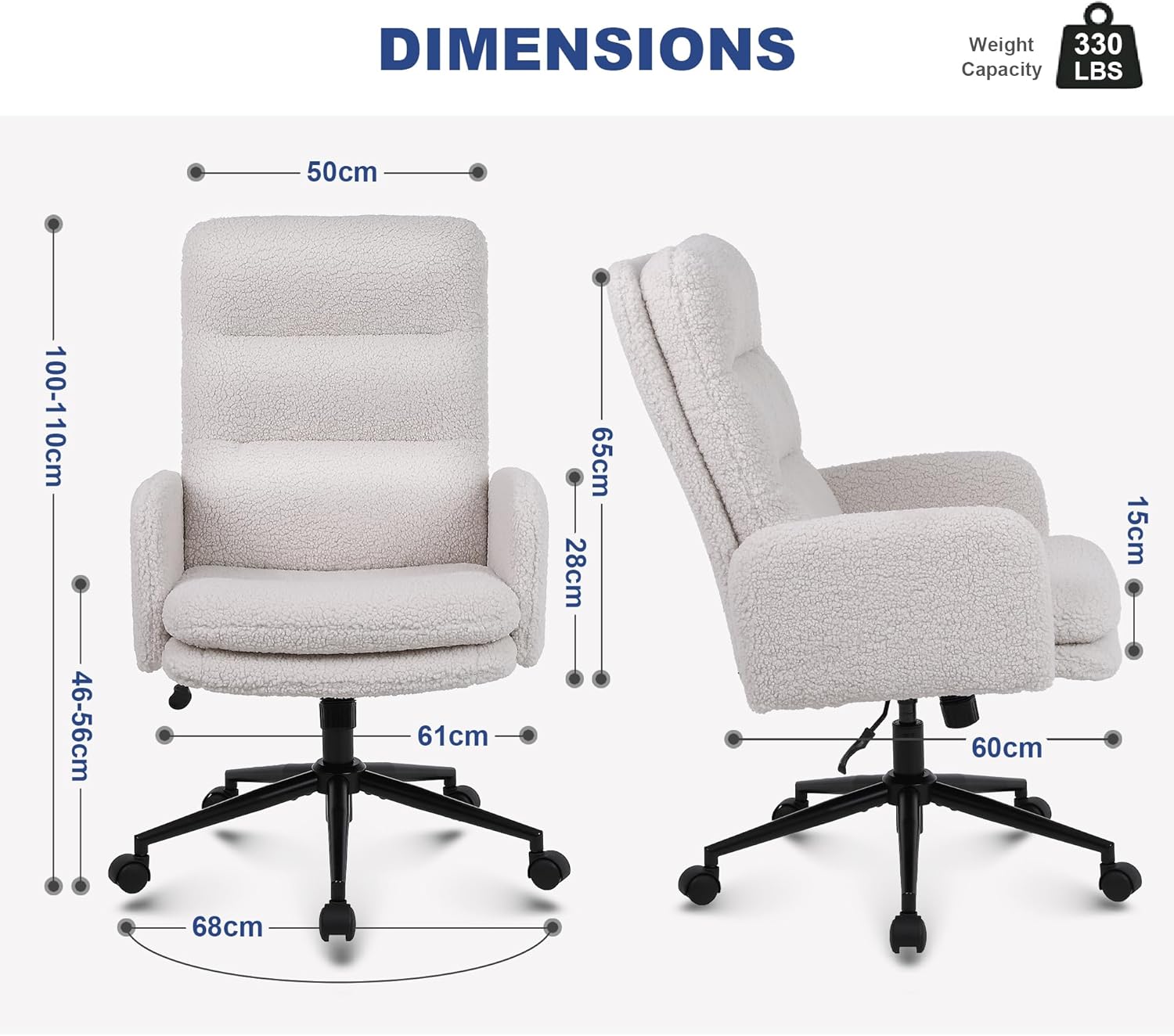 Detalle 2 de Youhauchair Desk Chair Cream faux cashmere, adjustable