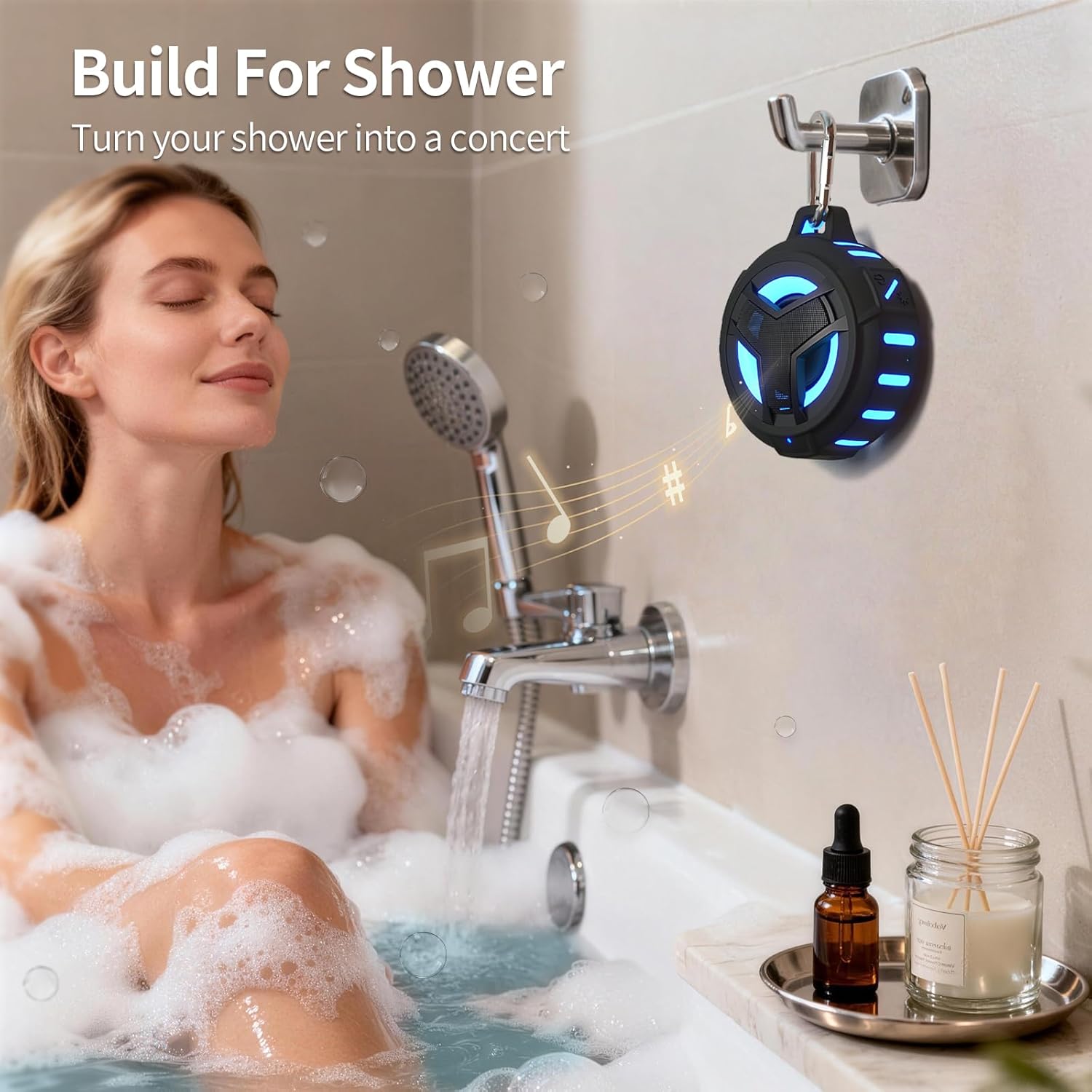 Thumbnail 2 de EBODA Bluetooth Shower Speaker (IP67 Waterproof, Floating) with LED Light, 2000mAh, True Wireless Stereo