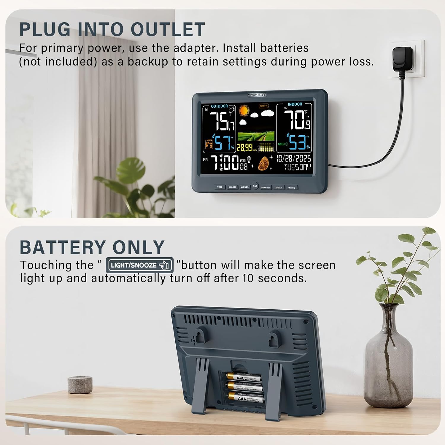 Detalle 2 de BluSon BJ8284 Weather Station with Color Display, Wireless Sensor and Atomic Clock