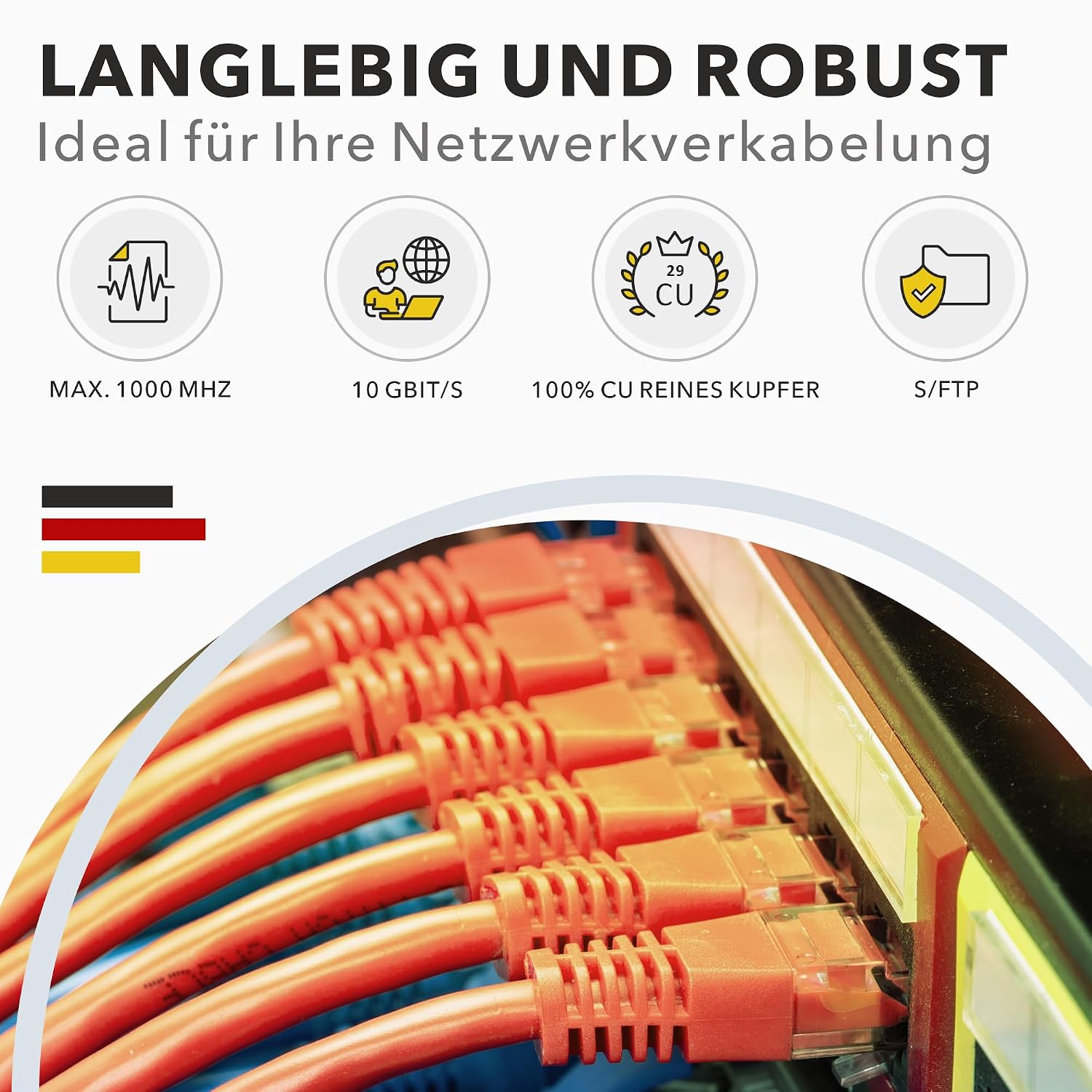 Detalle de RedStar24 CAT 7 Verlegekabel 30m – S/FTP, PIMF, Kupfer, LSZH