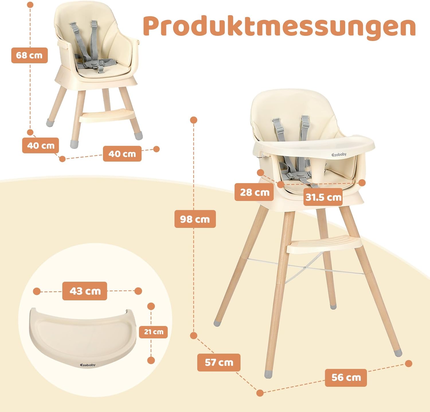 Thumbnail 3 de Ezebaby Seggiolone Pappa 6 in 1: Rialzo Da Sedia, Alzasedia, Sgabello e Tavolino in Legno