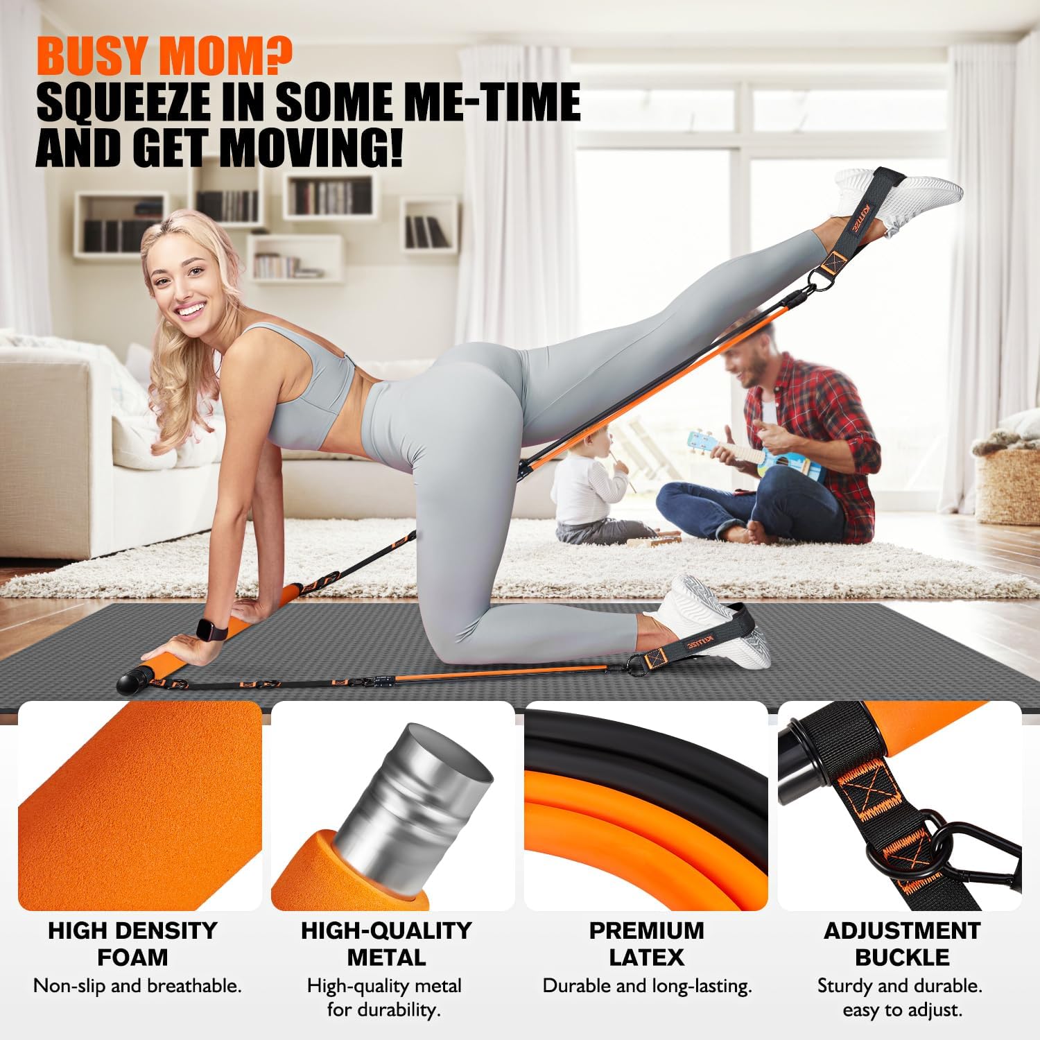 Detalle 2 de KUTIZE at home workout equipment Pilates Bar Kit with Resistance Bands