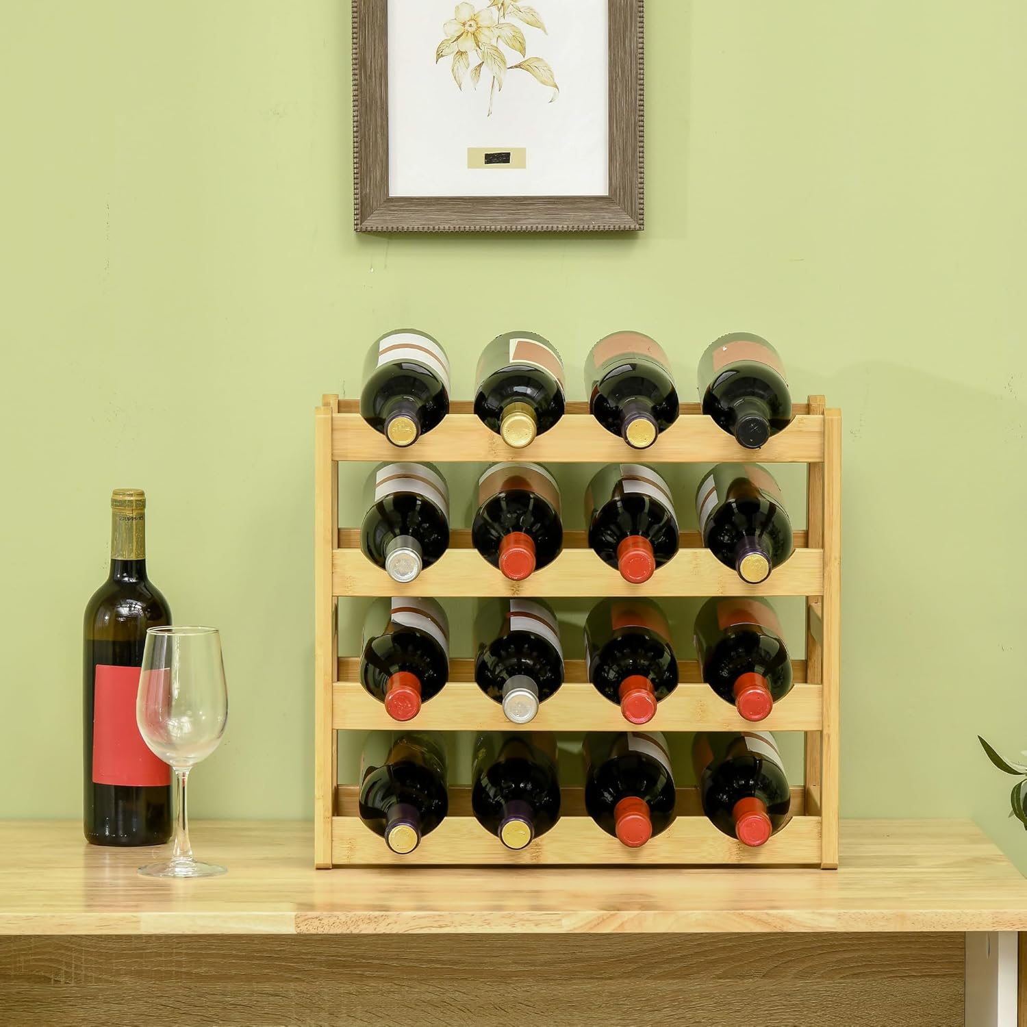 Thumbnail 5 de HOMCOM Étagère à Bouteilles de vin pour 16 bouteilles en bambou naturel – design compact et robuste