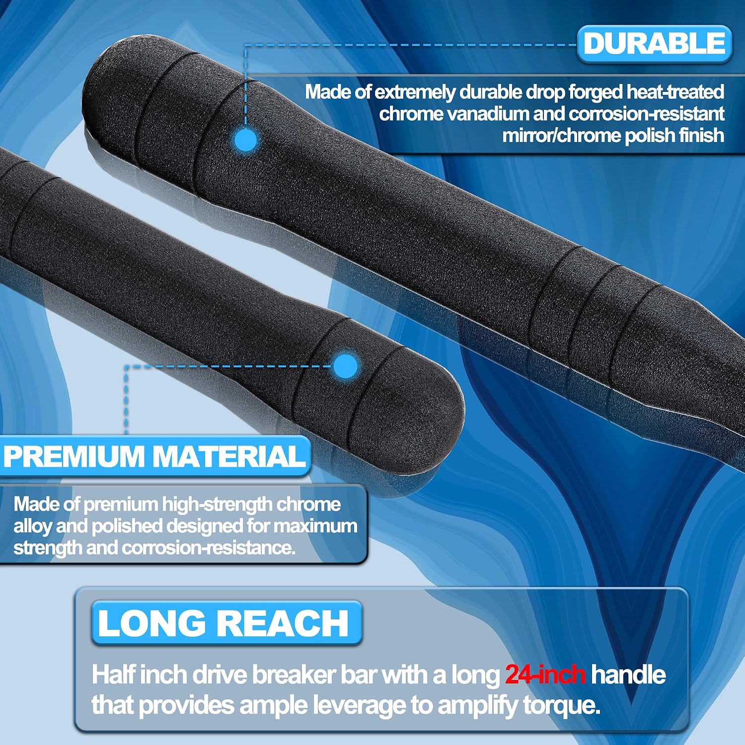 Detalle de KIRXST chiave a bussola 1/2" con breaker bar 600 mm e testa girevole 250°