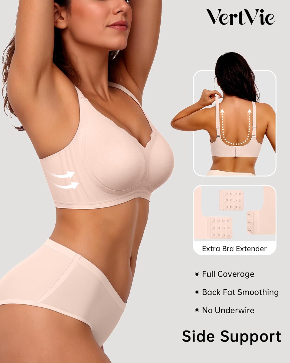 Thumbnail 2 de Vertvie Women Seamless Jelly Wireless Bralette (No Underwire) with Gel Support & Scalloped T-Shirt Coverage