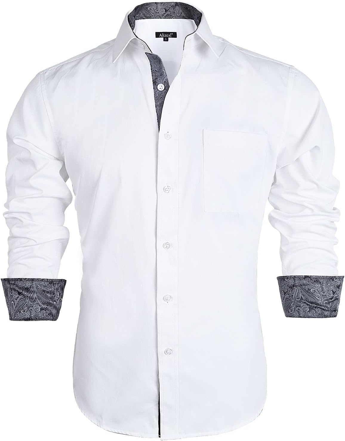 Detalle de Alizeal Mens Business Slim Fit Dress Shirt Long Sleeve Patchwork Button Closure Shirt