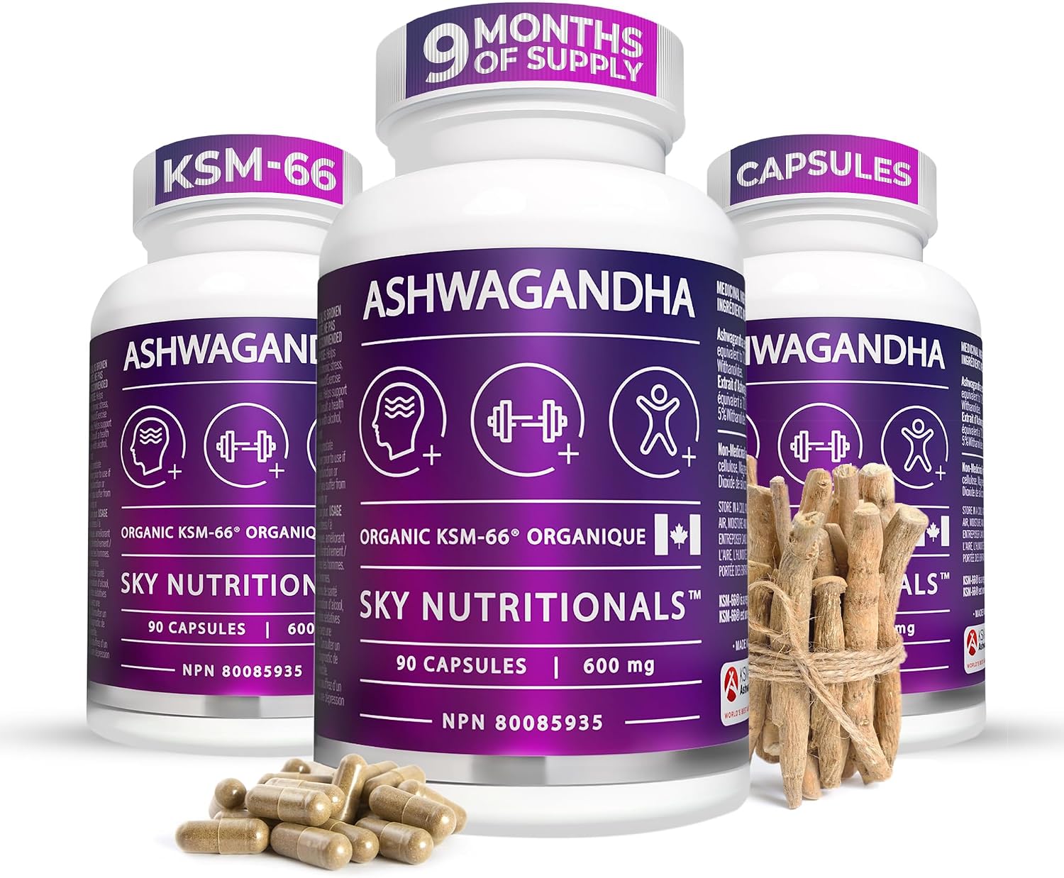 Detalle de Sky Nutritionals KSM-66 Organic Ashwagandha Capsules, 600 mg, 270 Count