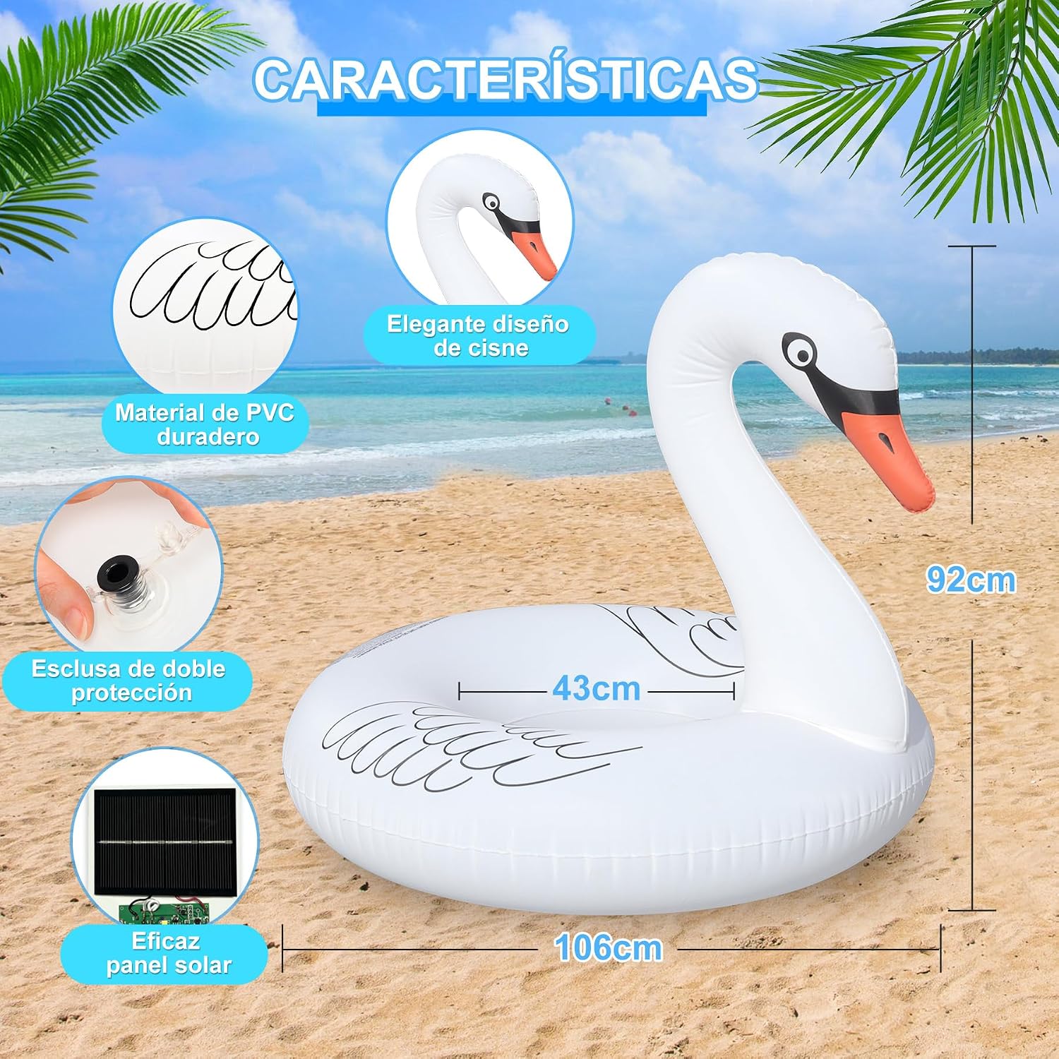 Detalle de DeeprBling Cisne Hinchable Piscina con Luces Solares: Flotador Gigante para Adultos