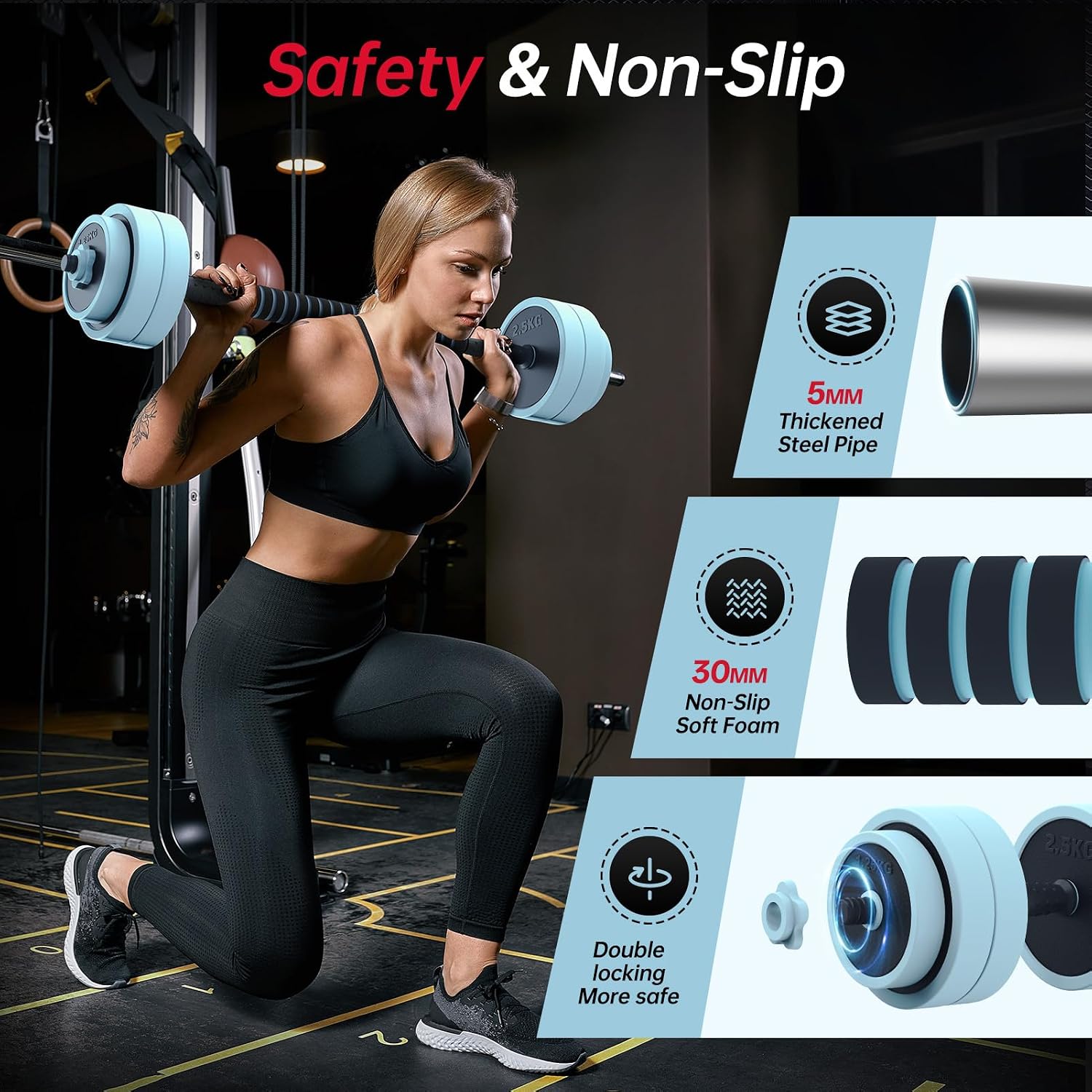 Detalle 2 de PASYOU Adjustable Dumbbell Set, 4-in-1 Home Gym Weights, Adjustable 2.5–12.5 kg