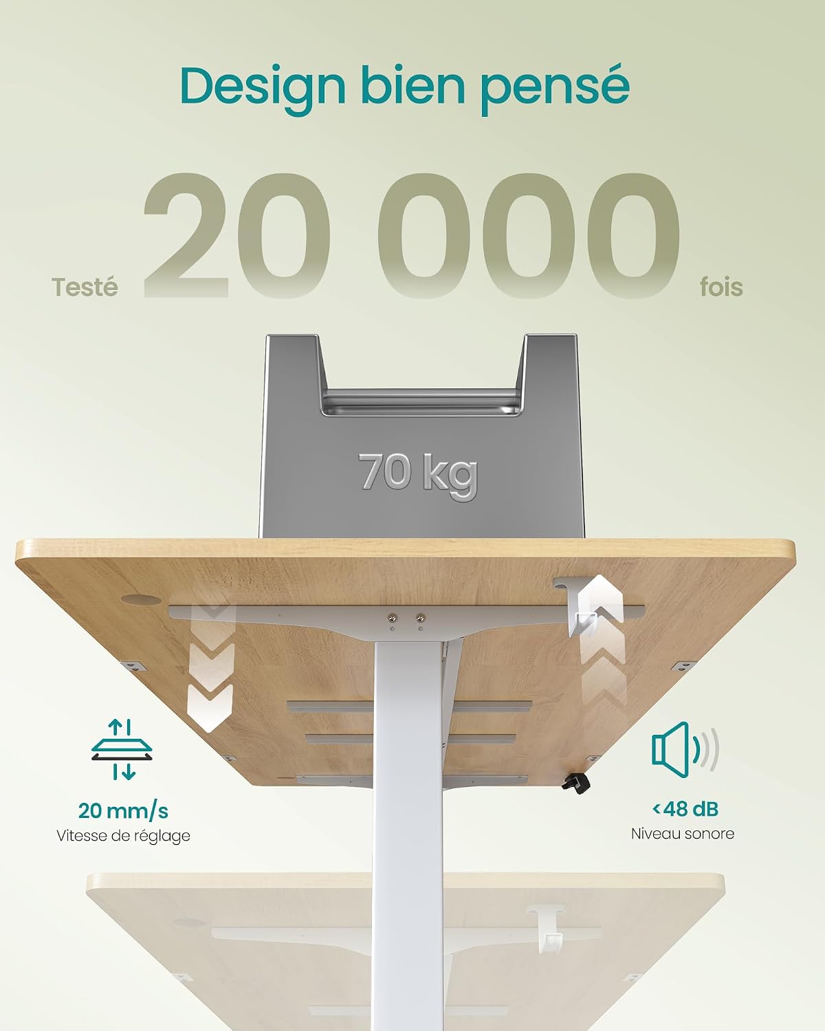 Detalle de SONGMICS BALOK LSD138YA01 elektrisch zit-sta bureau, 180 x 80 cm