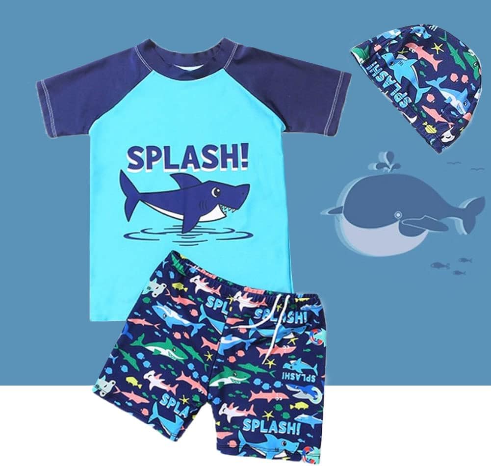 Detalle de FedMois Kleinkinder Jungen Badeanzug 3-teiliges Badeset mit Badeshirt, Badeshorts & Bademütze