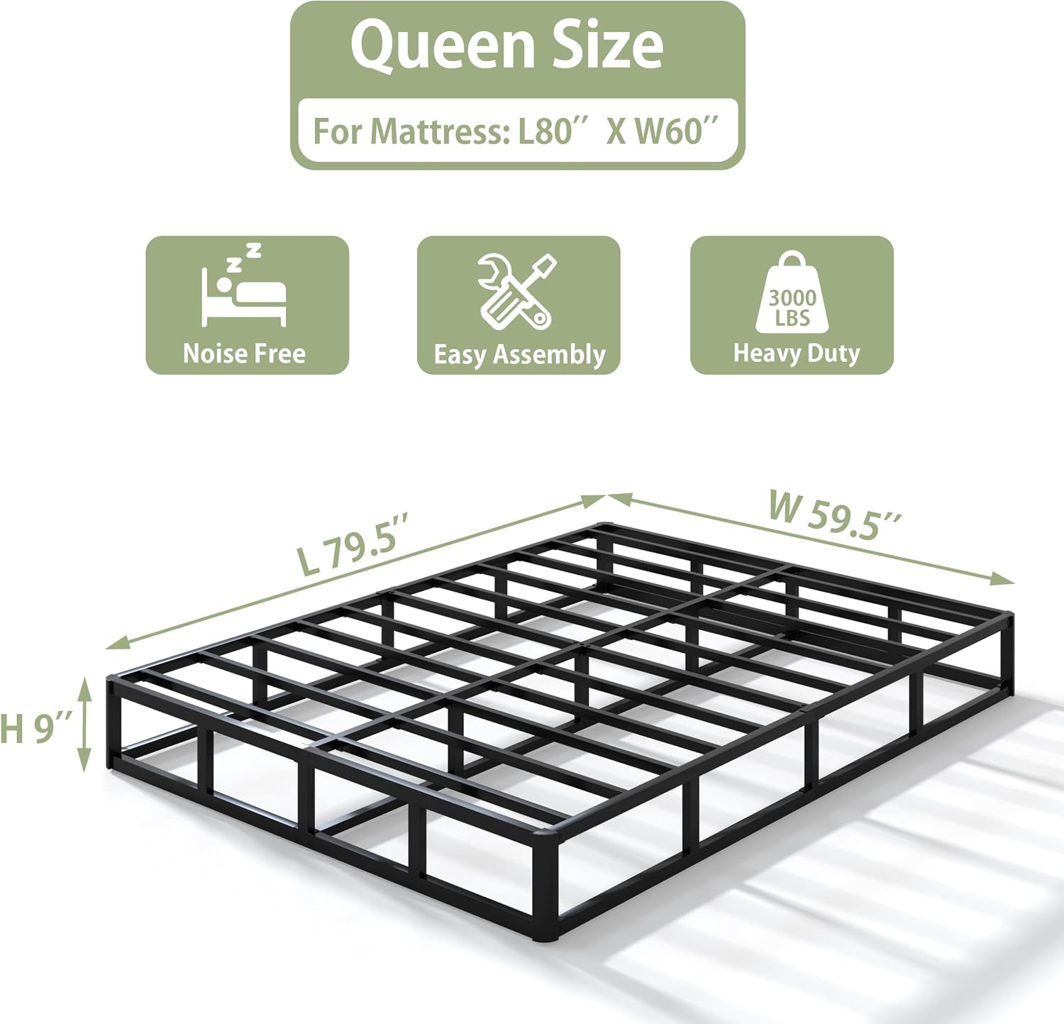 Detalle de Faoide FAOBBS 9-Inch Queen Metal Box Spring, 3,000 lb Capacity