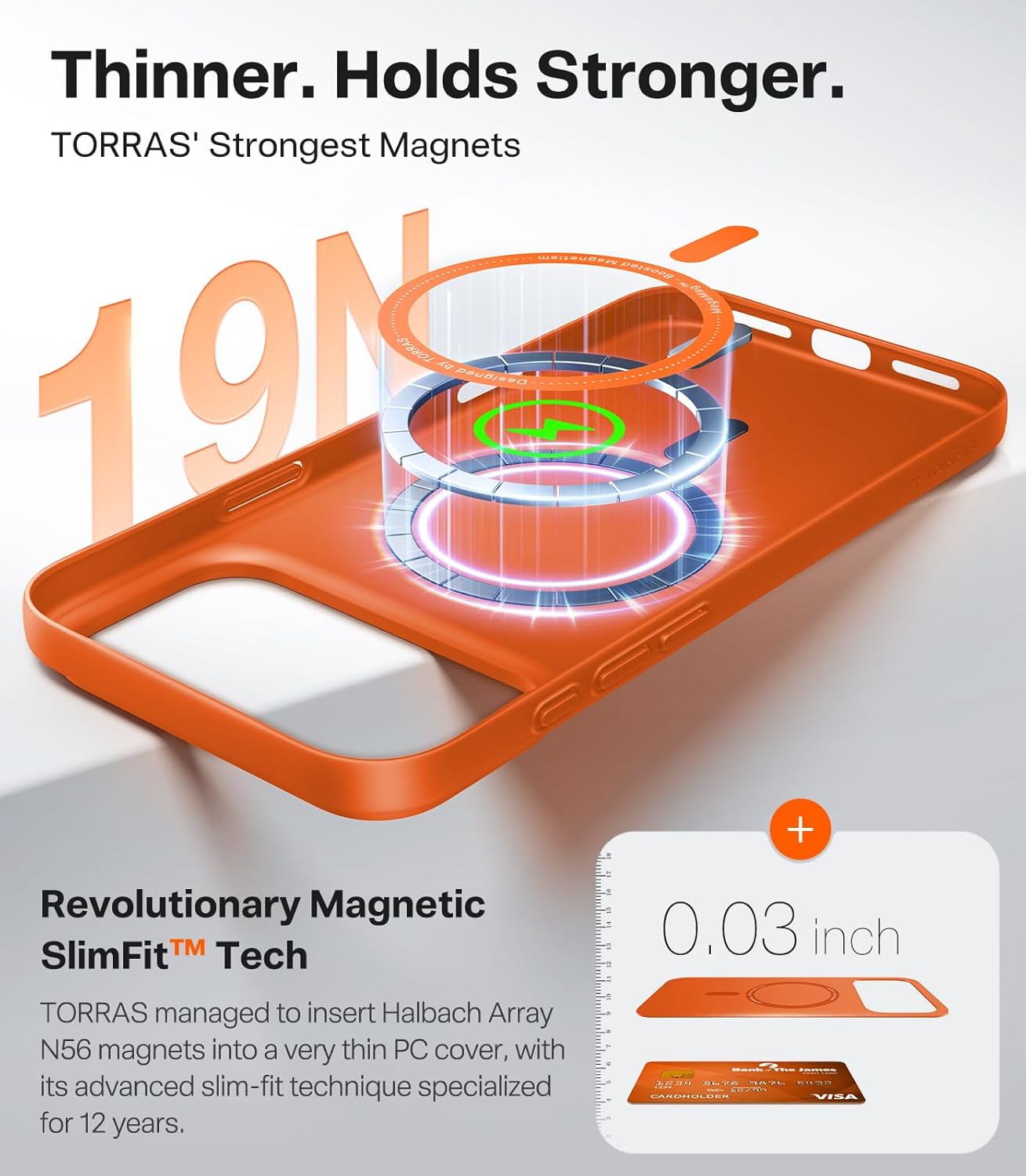Thumbnail 3 de TORRAS Magnetic Slim-Fit Case for iPhone 17 PRO MAX – Ultra-Thin, MagSafe Ready, Glossy Orange