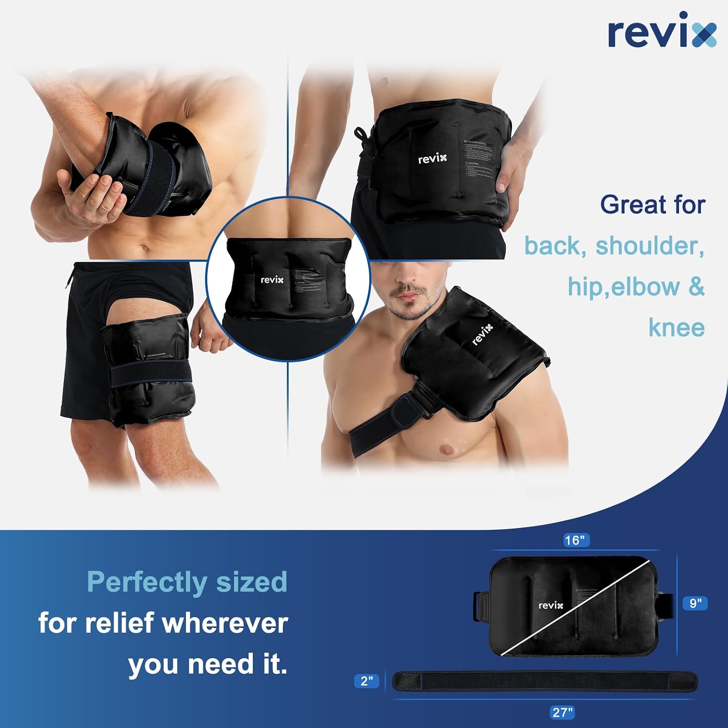 Detalle 2 de REVIX Ice Pack for Lower Back Pain Cold Compress Ice Bag for Shoulder, Reusable 16 × 9 in Gel Wrap