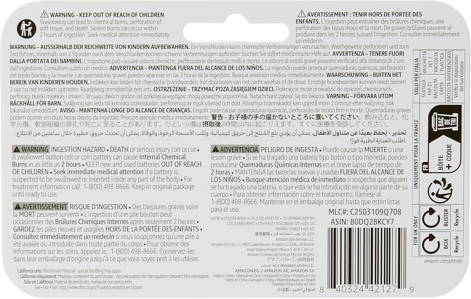 Detalle 2 de Amazon Basics Lot de 6 Piles bouton CR2450 au lithium 3 V — longue durée et sans mercure
