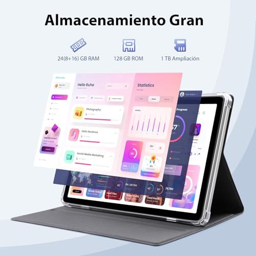 Detalle 2 de Mentume Tablet 10 Pulgadas Android 15 con Funda, Ratón y Teclado, 24 GB RAM + 128 GB ROM + 1 TB TF
