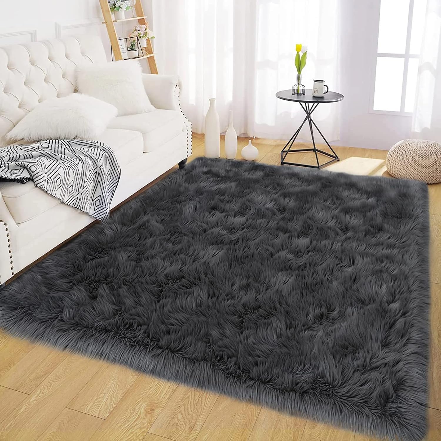Thumbnail 6 de Latepis 6x8 Dark Grey Faux Sheepskin Rug