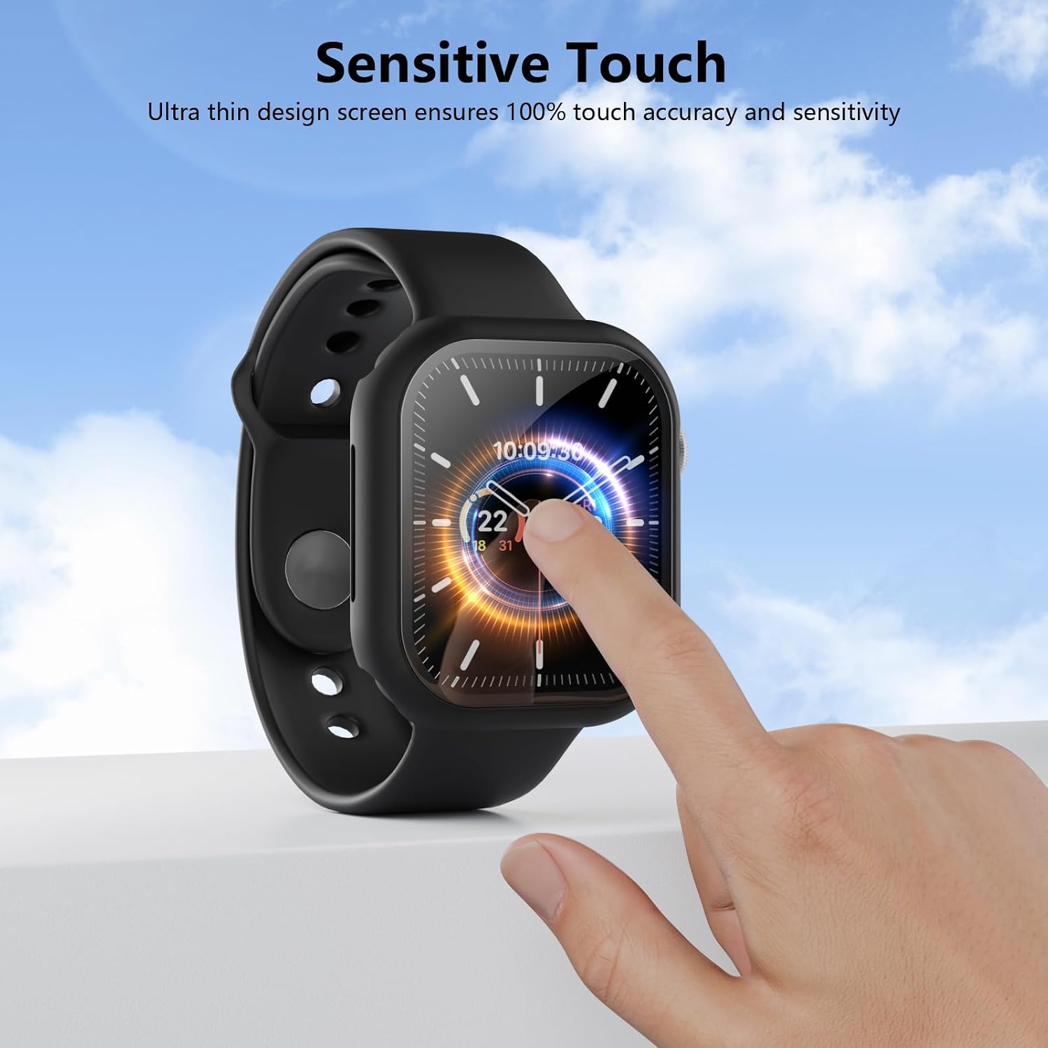 Detalle 2 de AOTUAO 4 Pezzi Cover Compatibile con Apple Watch Series 11/10 42mm con Vetro Temperato – Custodia Protettiva per Schermo (2 Nero + 2 Trasparente)