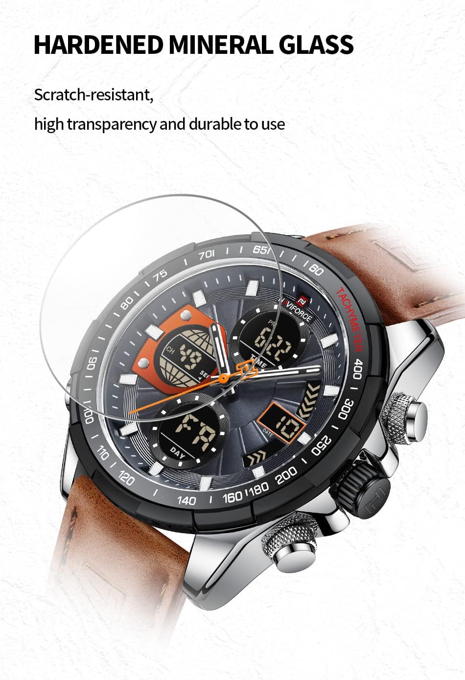 Thumbnail 3 de Naviforce Orologio da uomo militare: digitale/analogico al quarzo, impermeabile e multifunzione con cinturino in pelle