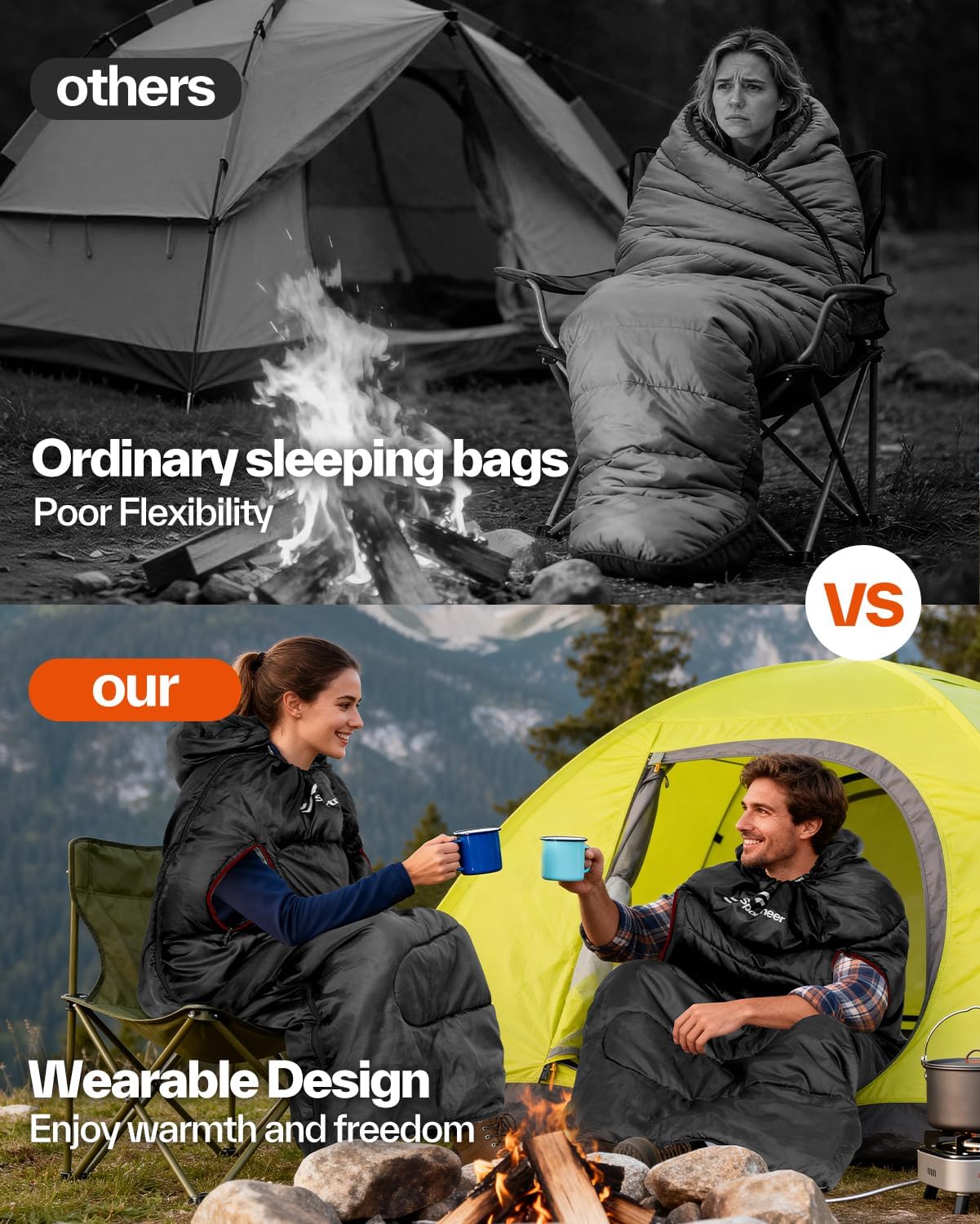 Detalle de Sportneer Wearable Sleeping Bag with Arm Zippers, 32–65°F, 3.7 lb