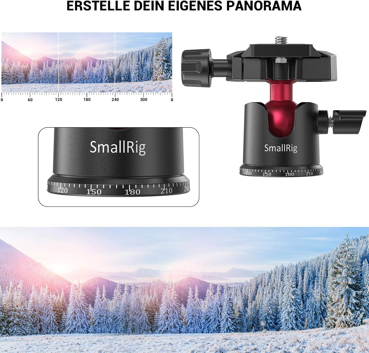 Detalle 1 de SMALLRIG Mini-Kugelkopf 360° Panorama BUT2665 mit 1/4" Gewinde & Schnellwechselplatte