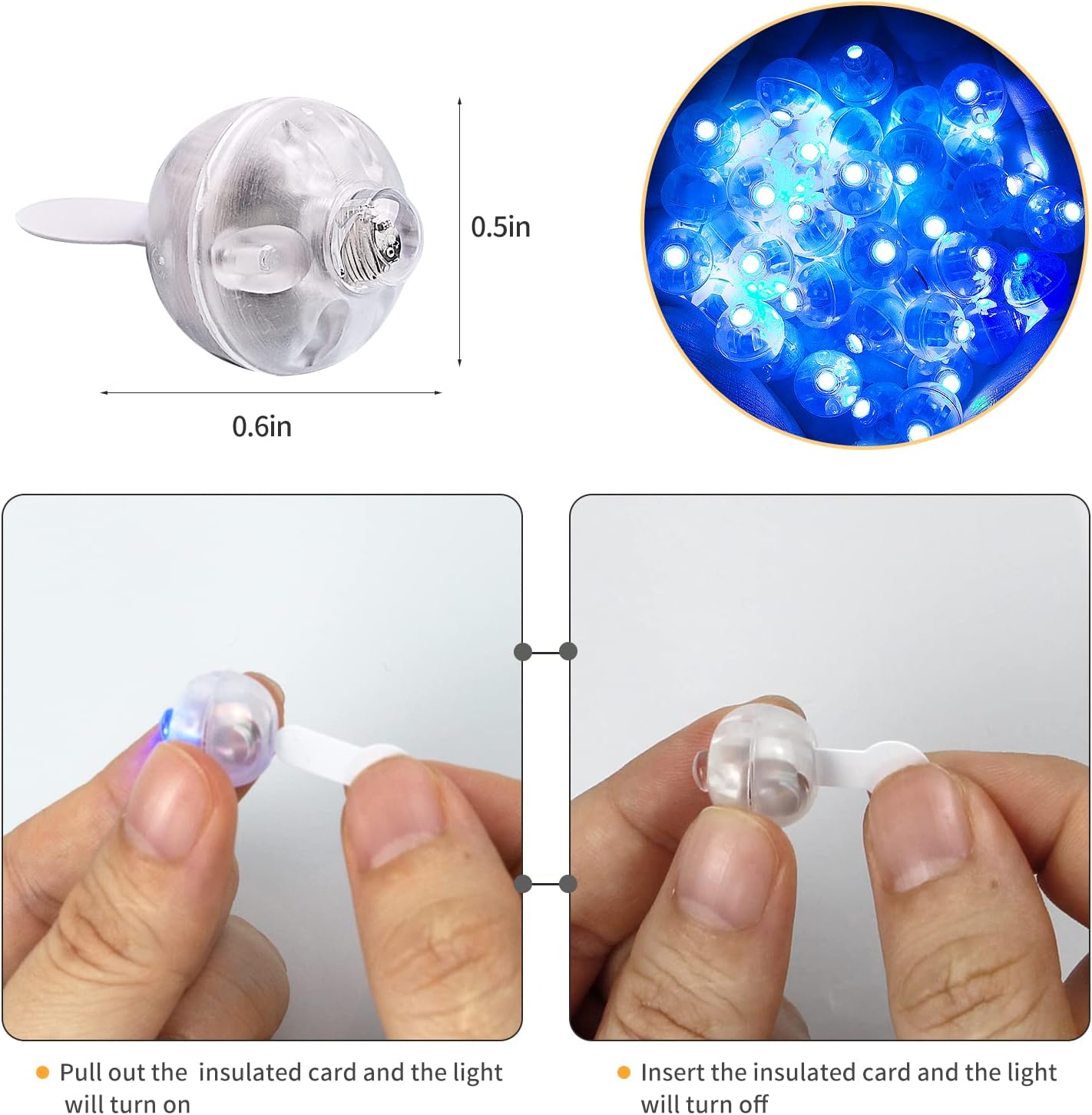 Detalle 2 de Aogist A01-Mini Blue LED Balloon Lights, 50-Piece Round Non-Blinking Set