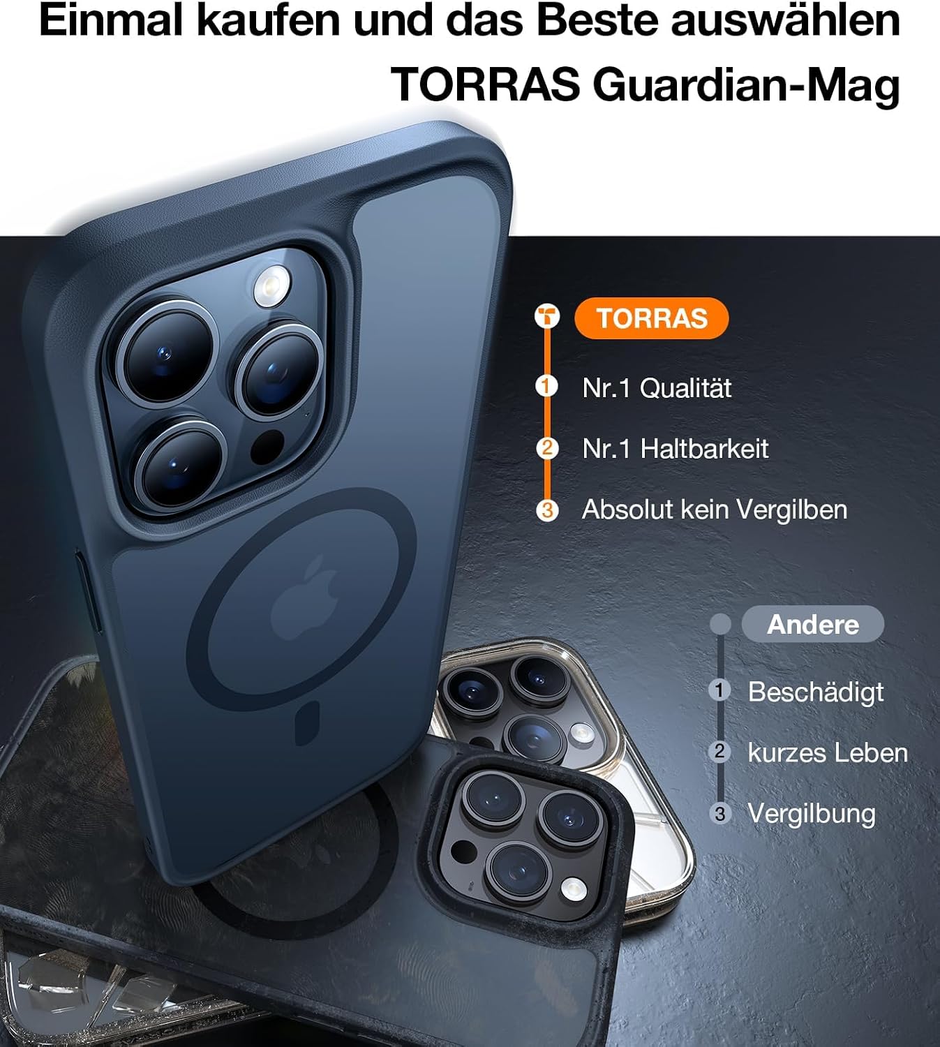 Thumbnail 6 de TORRAS Guardian-Mag Hülle für iPhone 15 Pro Max – MagSafe, Militärschutz & 360° Stoßschutz