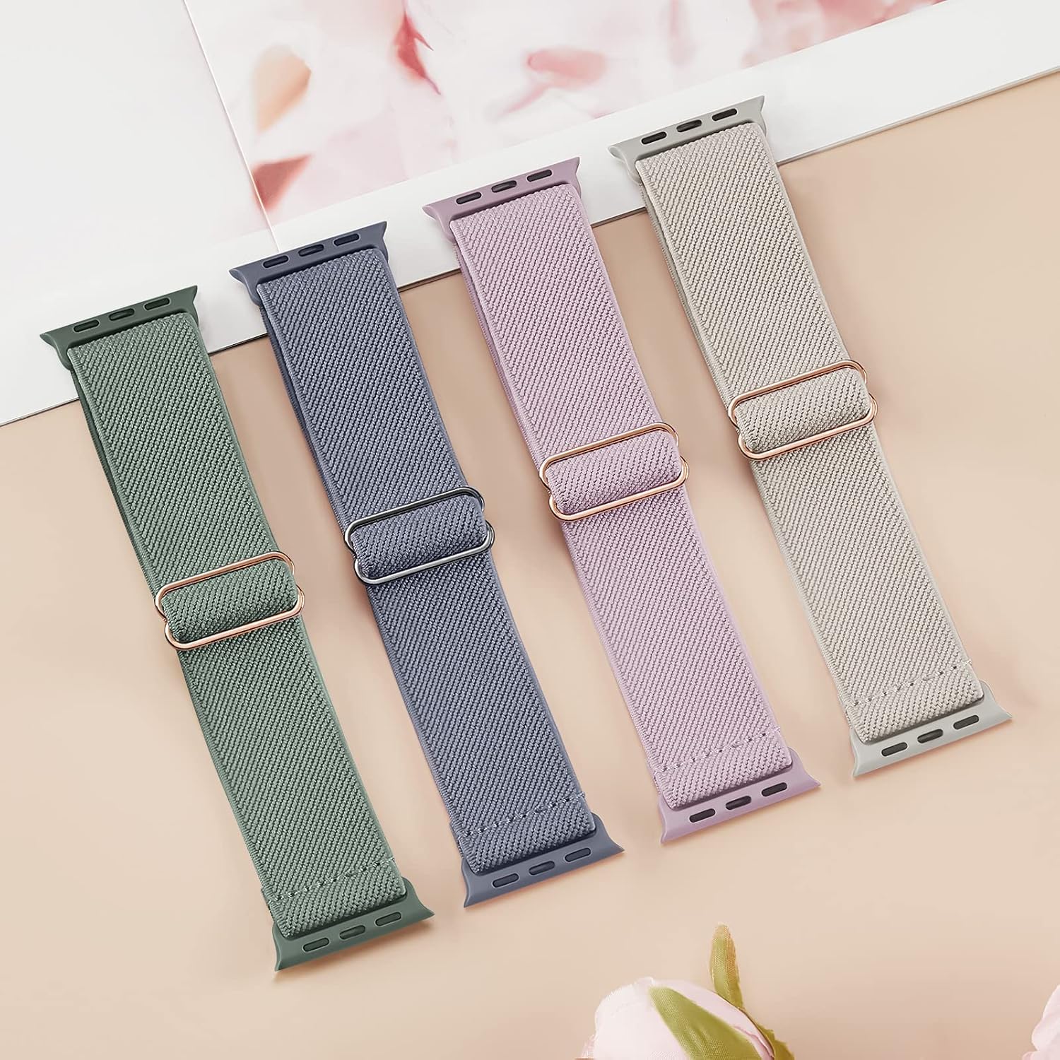 Detalle 2 de CCnutri 4 Pack Stretchy Nylon Strap for Apple Watch (38–42mm, Ultra & SE-compatible) – Adjustable Sport Elastic Bands