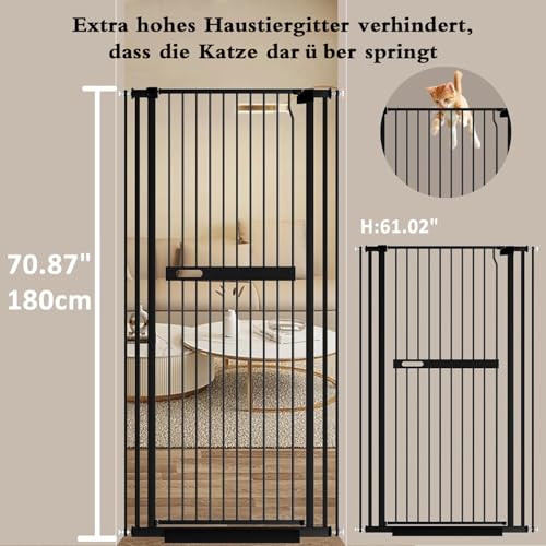 Detalle de Xifamniy Türschutzgitter 180 cm – Extra hohe, breite Katzentür ohne Bohren, automatisches Schließen, schwarz