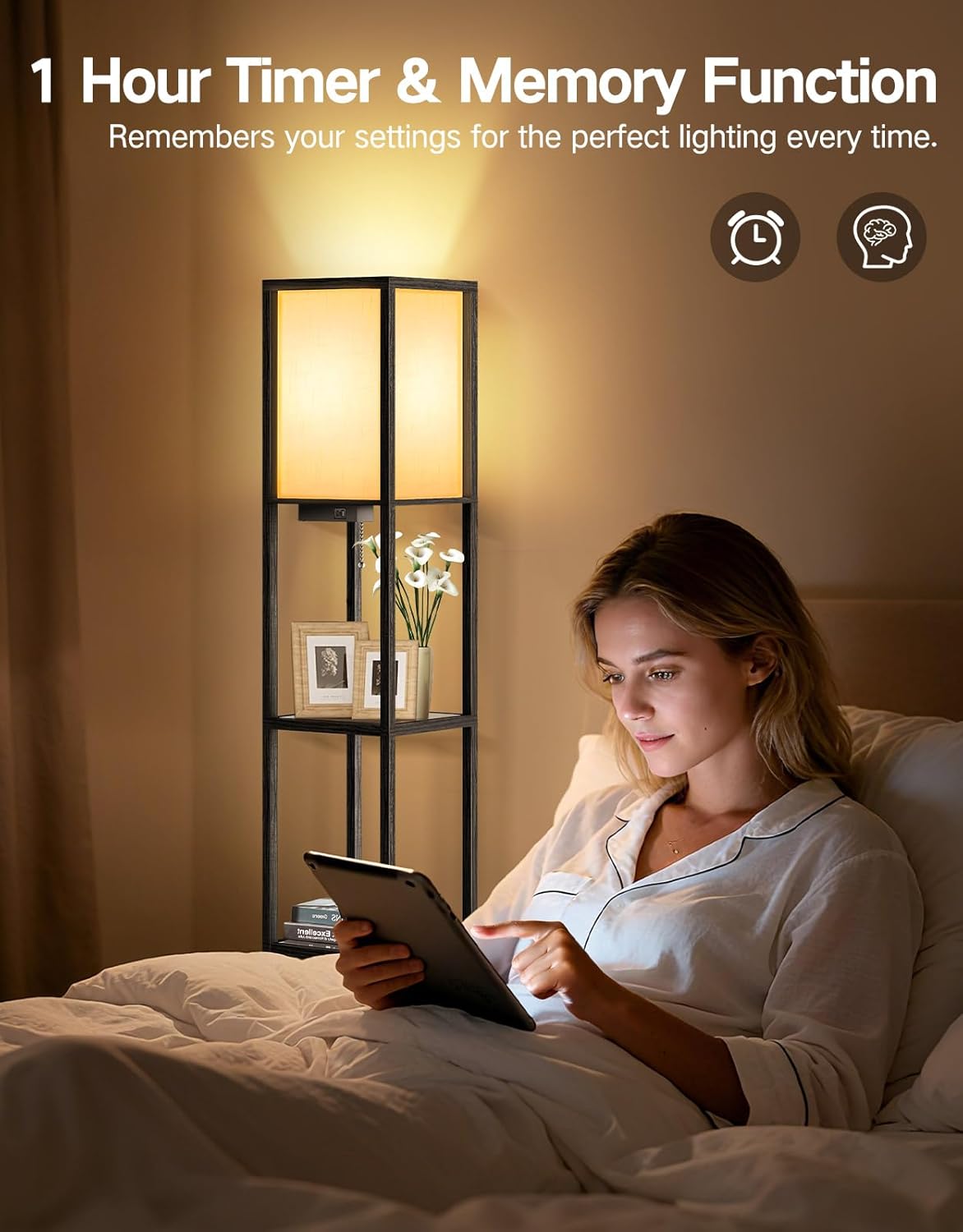 Thumbnail 4 de OUTON Stehlampe mit Glasablagen – LED-Stehleuchte mit USB-C & USB-A, Fernbedienung, 4 Farbtemperaturen