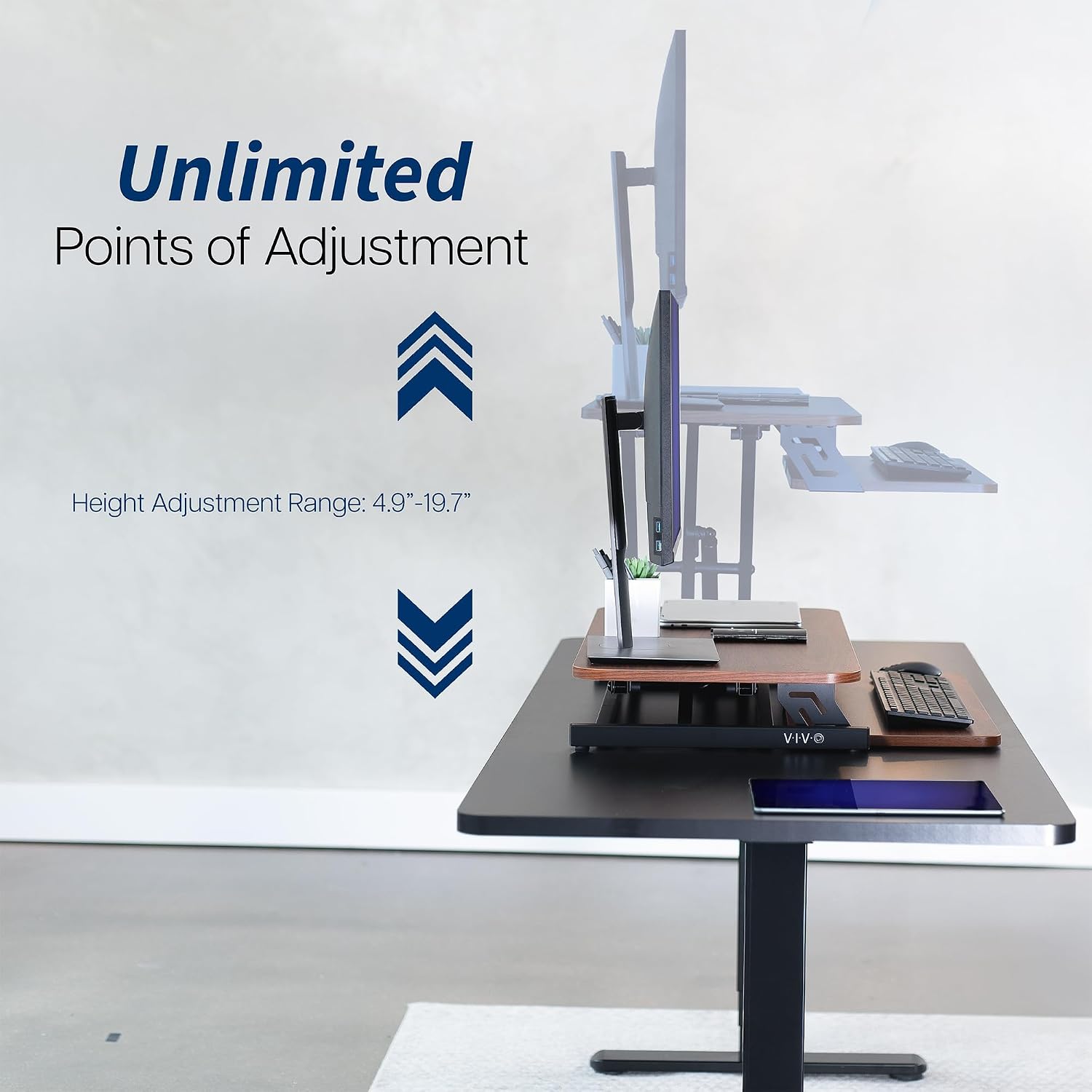 Thumbnail 4 de VIVO DESK-V000SD 32-Inch Standing Desk Riser, Dark Walnut, Two-Tier Design
