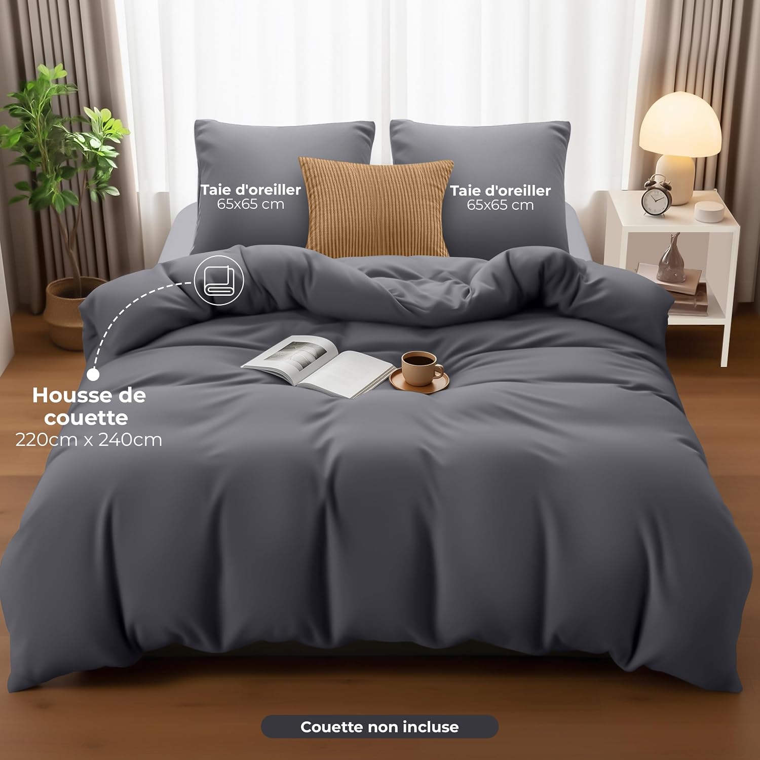 Detalle 2 de Housse de couette 220x240 Gris en microfibre