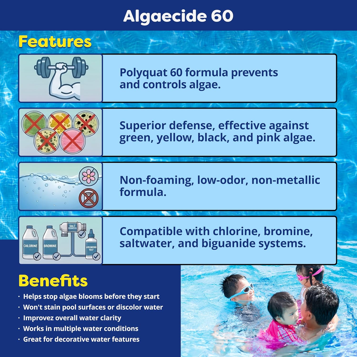 Detalle de In The Swim Y1300 Algaecide 60 Plus for Pools, 1 Quart
