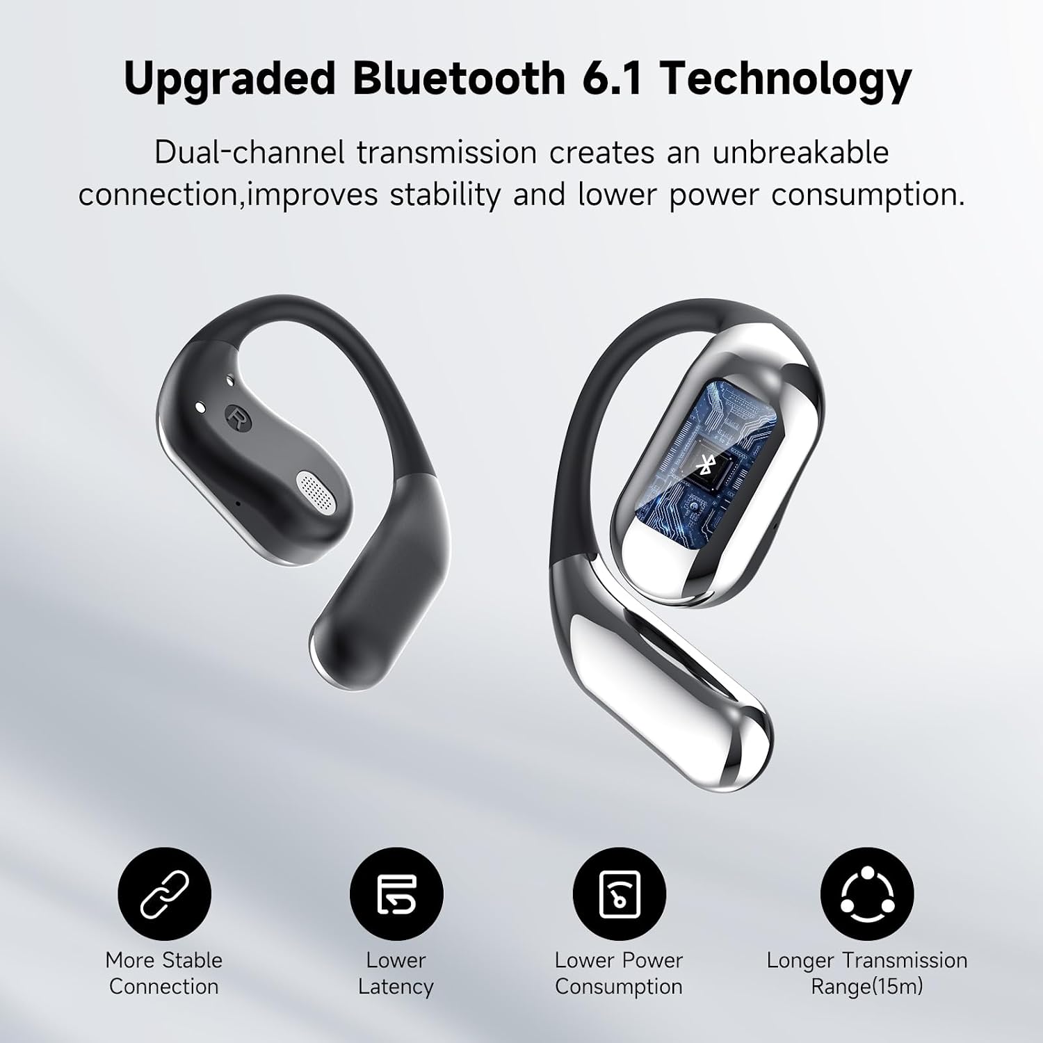 Detalle 2 de CoolJumper Q16-01 Open-Ear Bluetooth Earbuds with Earhooks, IPX7, 80-Hour Listening