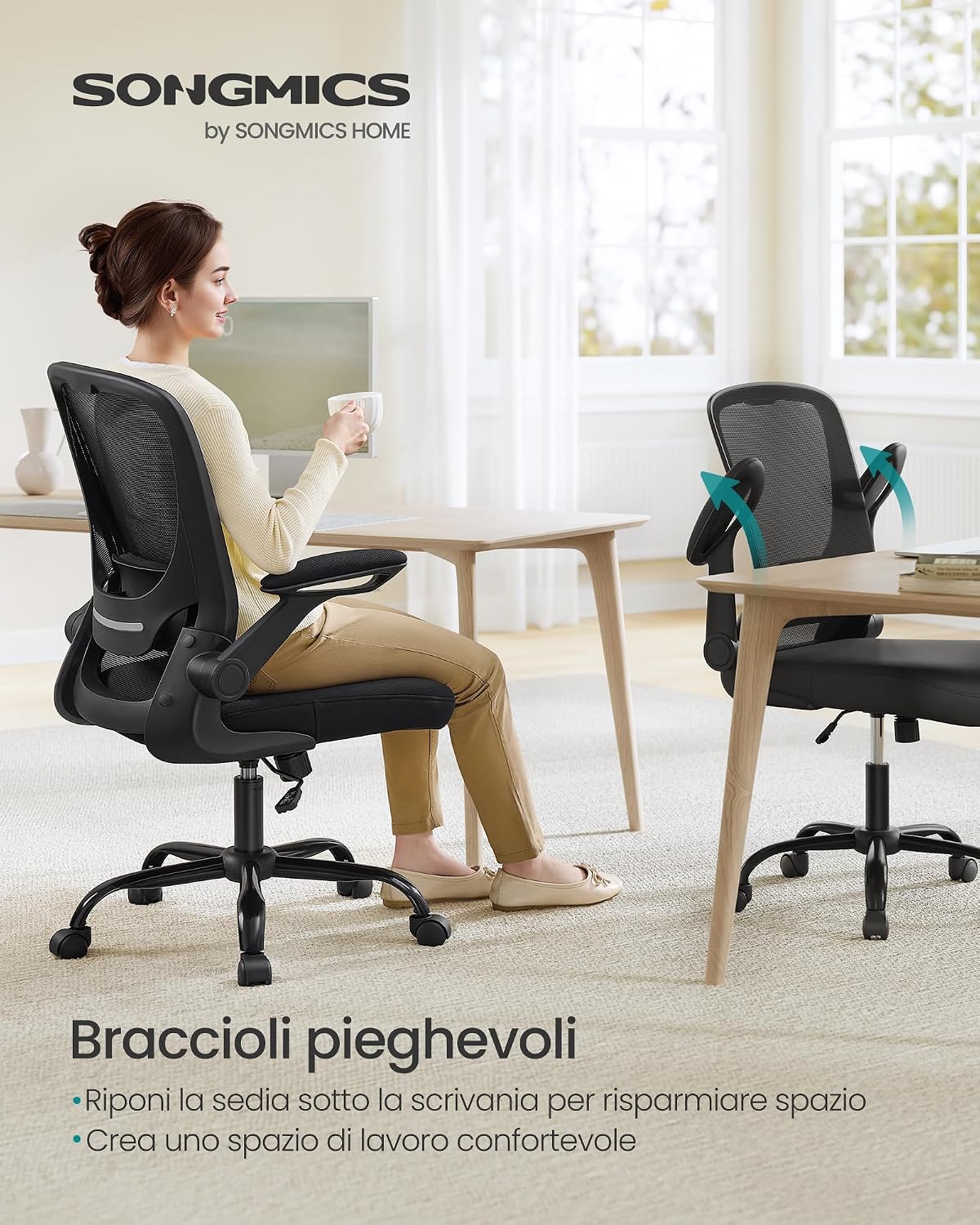 Thumbnail 3 de SONGMICS OBN37BK Sedia da ufficio ergonomica con seduta 53 cm