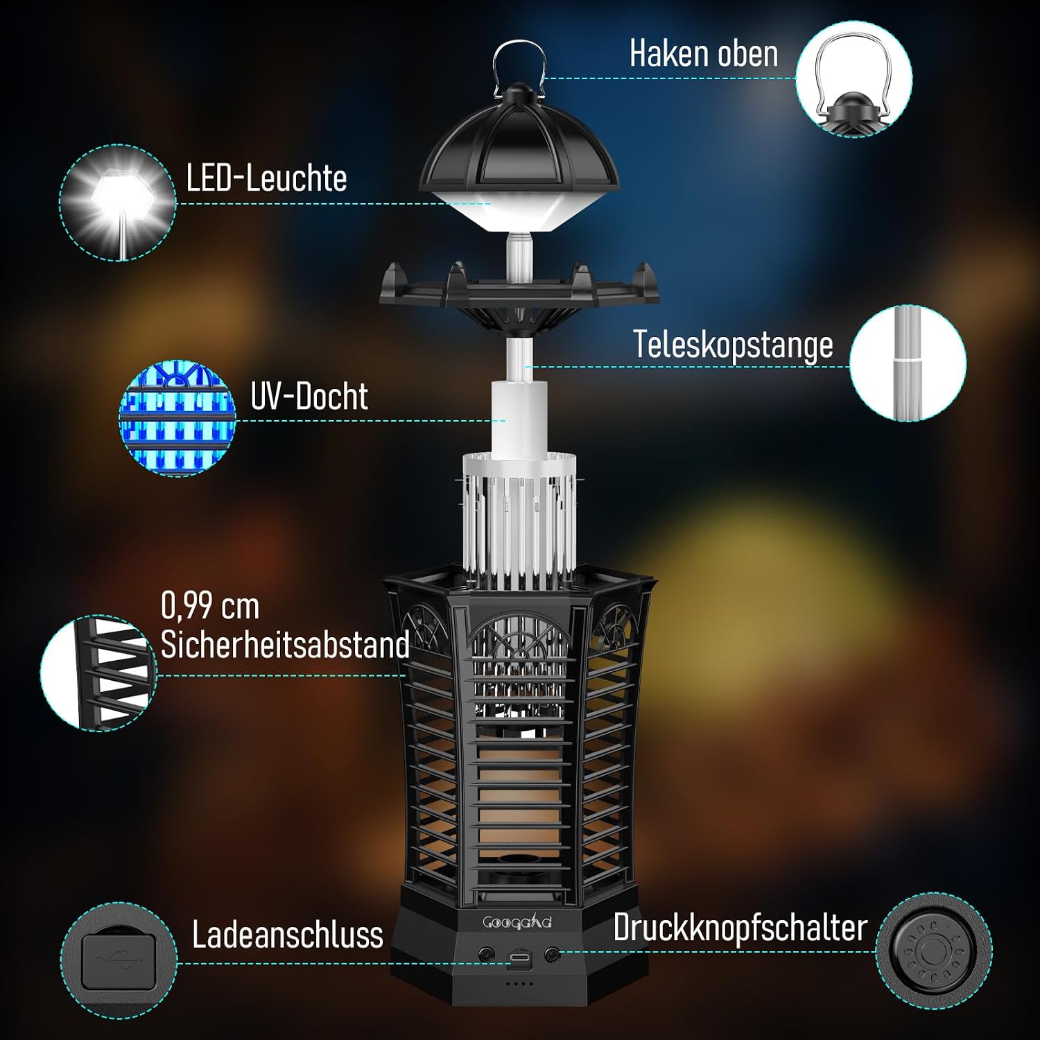 Thumbnail 6 de GooQand Insektenvernichter elektrisch mit LED-Beleuchtung – 3-in-1 für Innen und Außen
