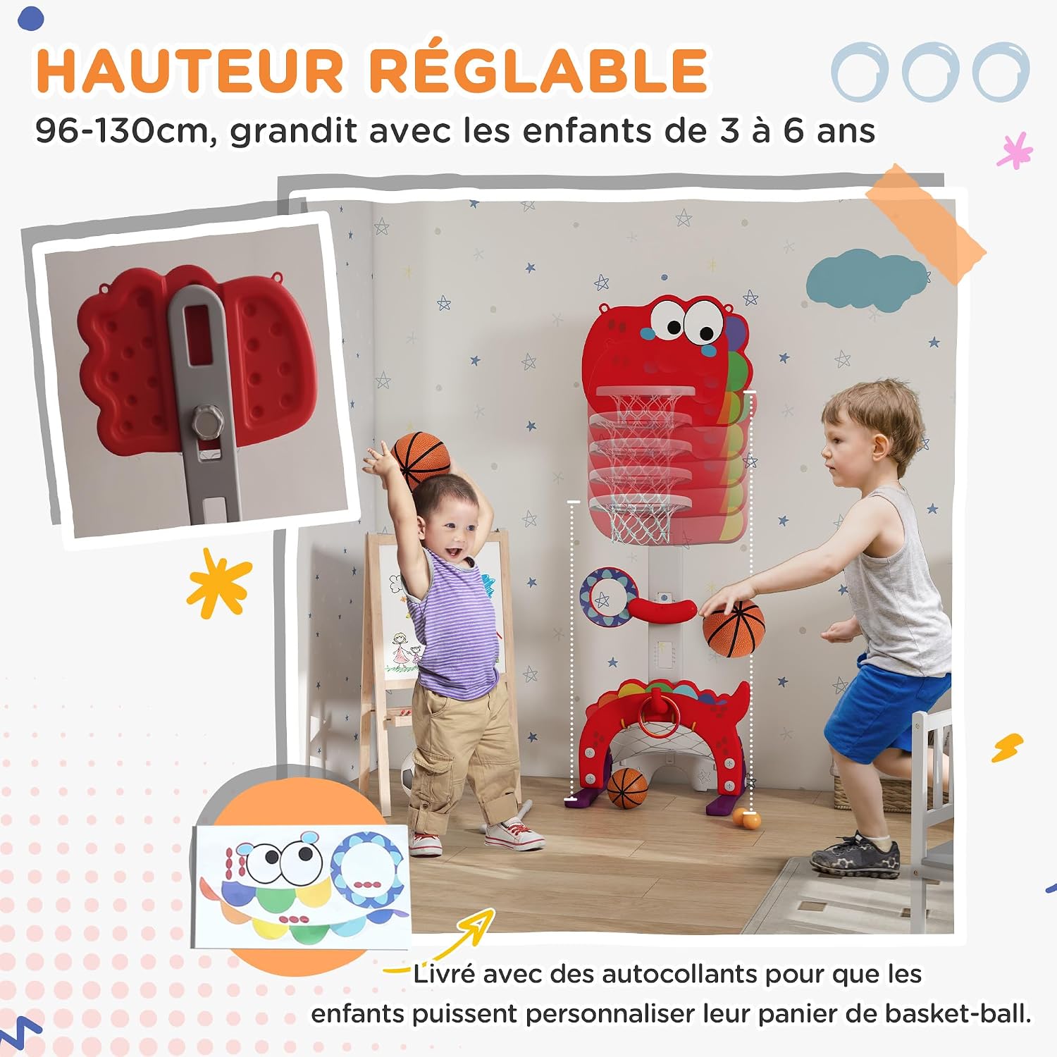Thumbnail 4 de AIYAPLAY 331-051V00RD basketbalmand voor kinderen, rood, 5-in-1